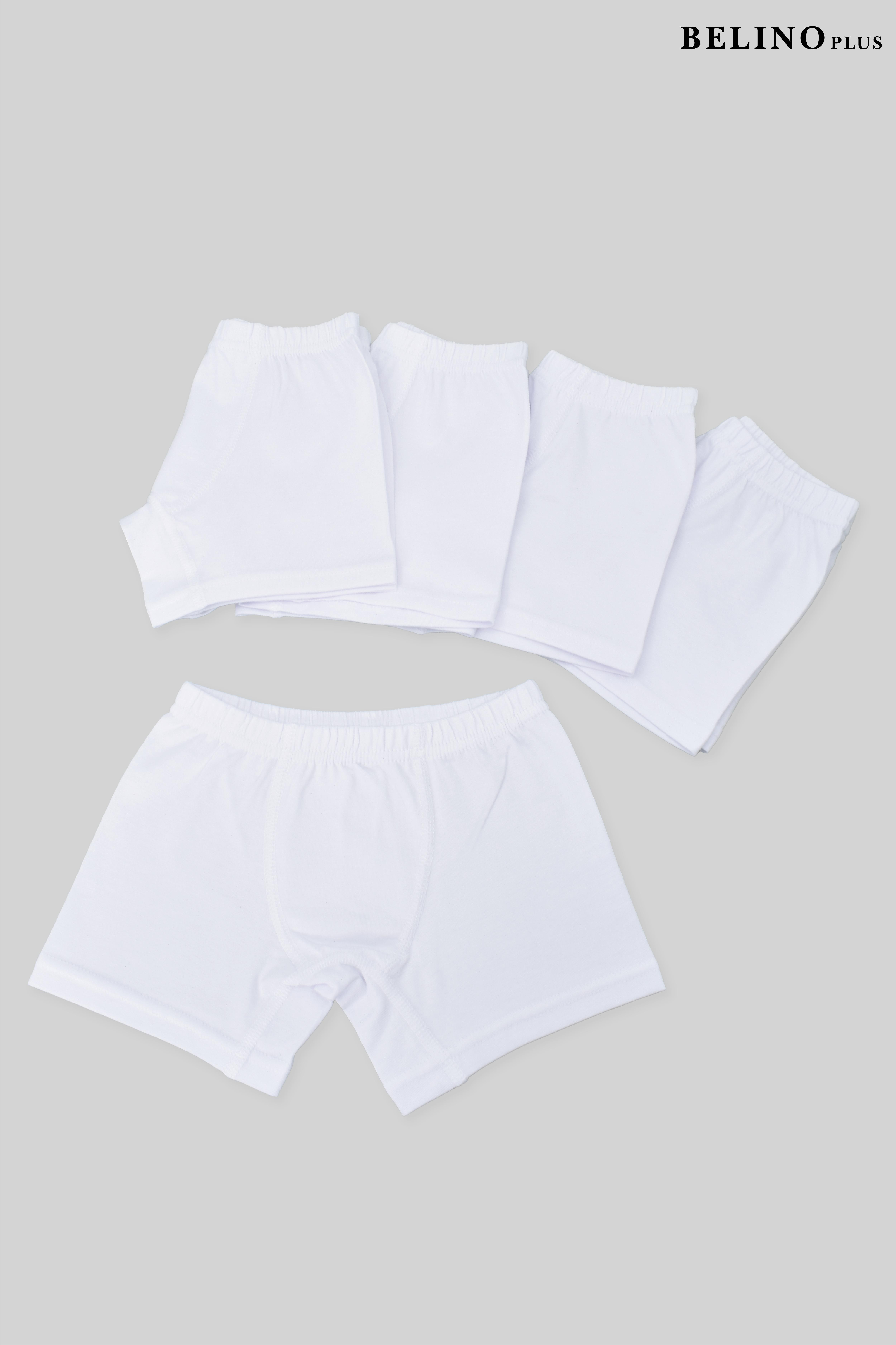 Penye Likralı 5 Paket Beyaz Düz Renk Erkek Çocuk Boxer