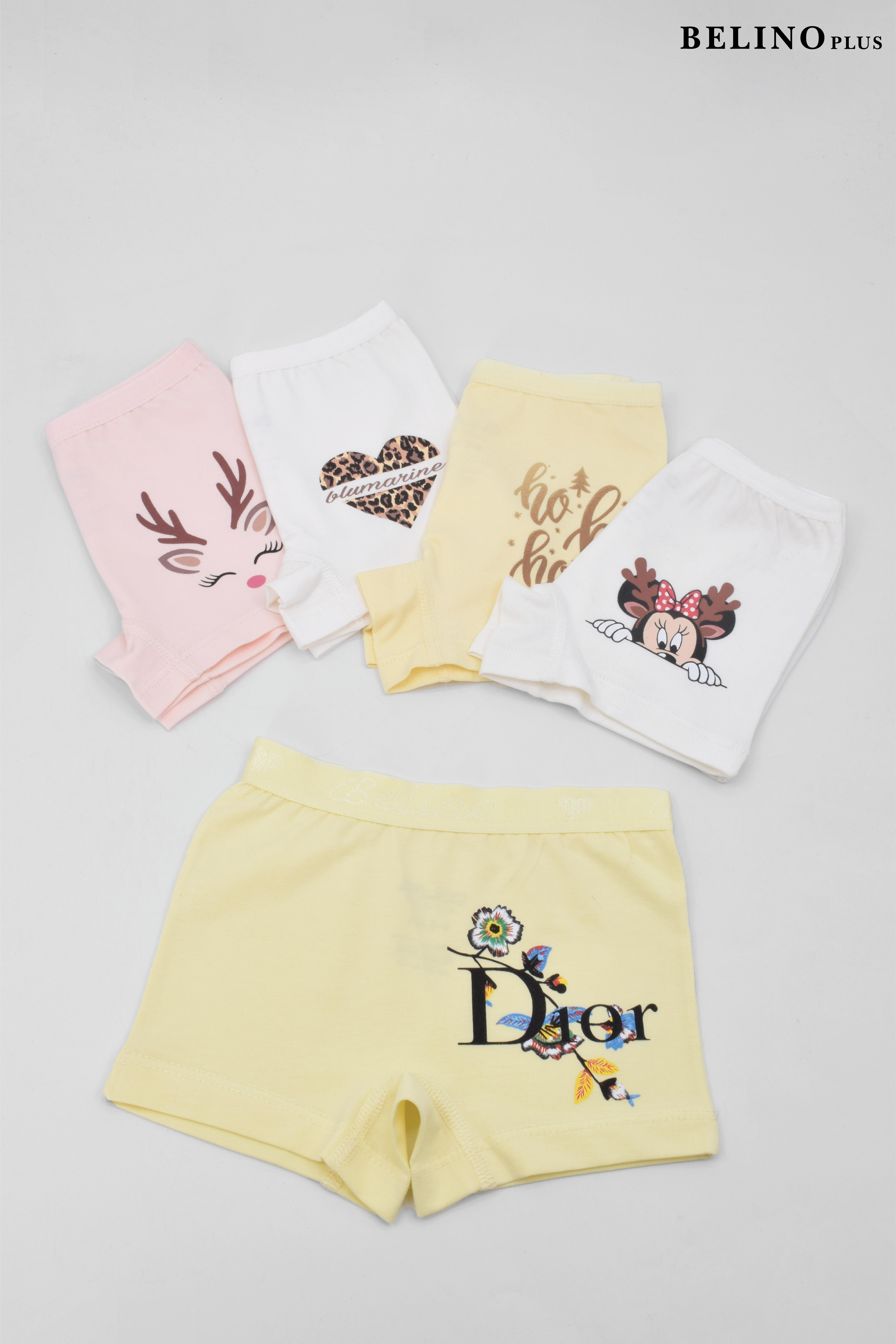 Penye LikralıI 5 Li Paket Çok Renkli Desenli Kız Çocuk Boxer