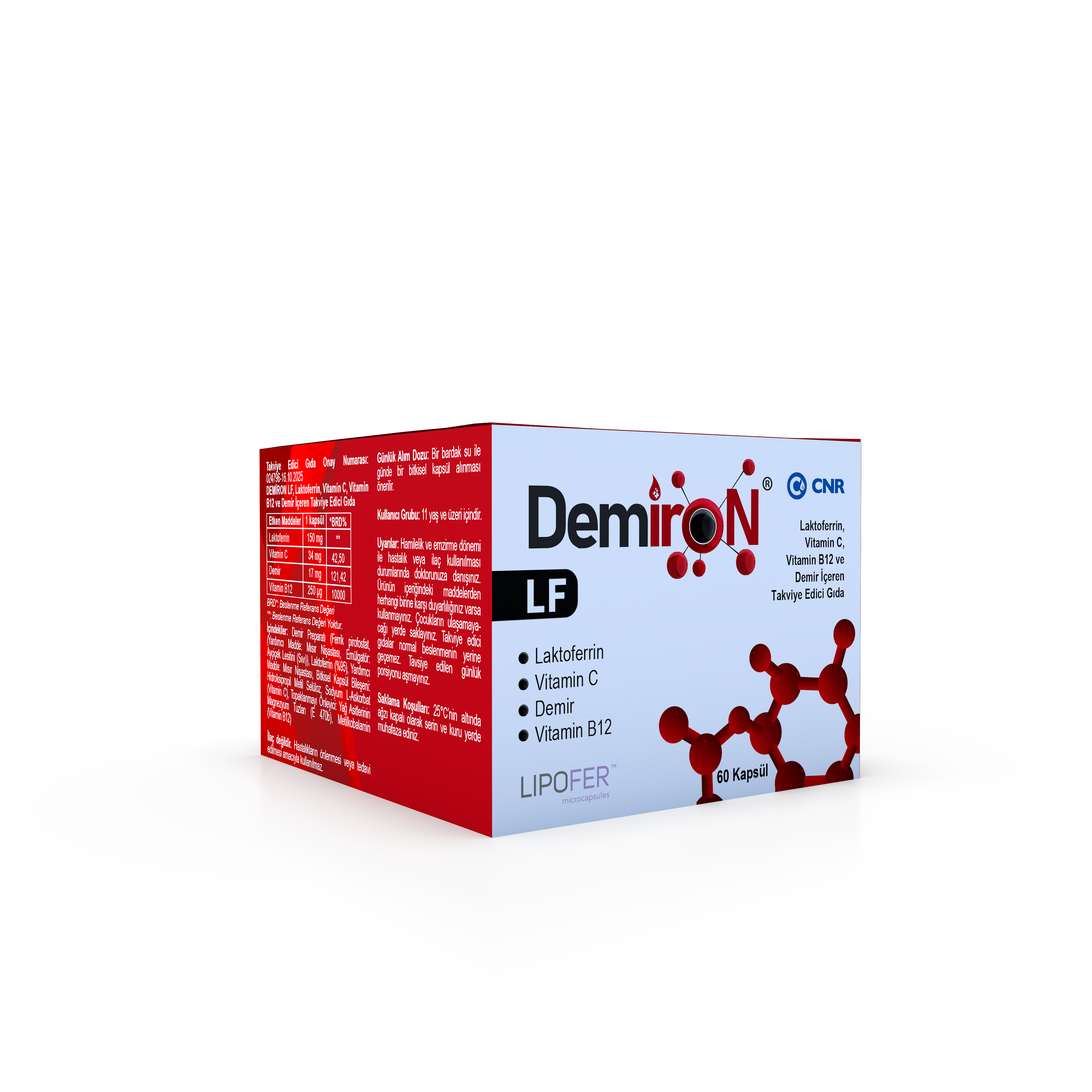 Demiron LF, Laktoferrin, Vitamin C, Vitamin B12 ve Demir İçeren Takviye Edici Gıda