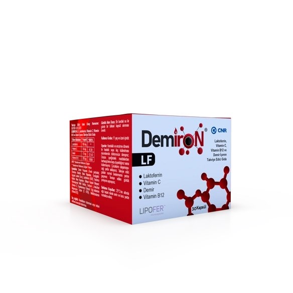 Demiron LF, Laktoferrin, Vitamin C, Vitamin B12 ve Demir İçeren Takviye Edici Gıda - 30 Kapsül