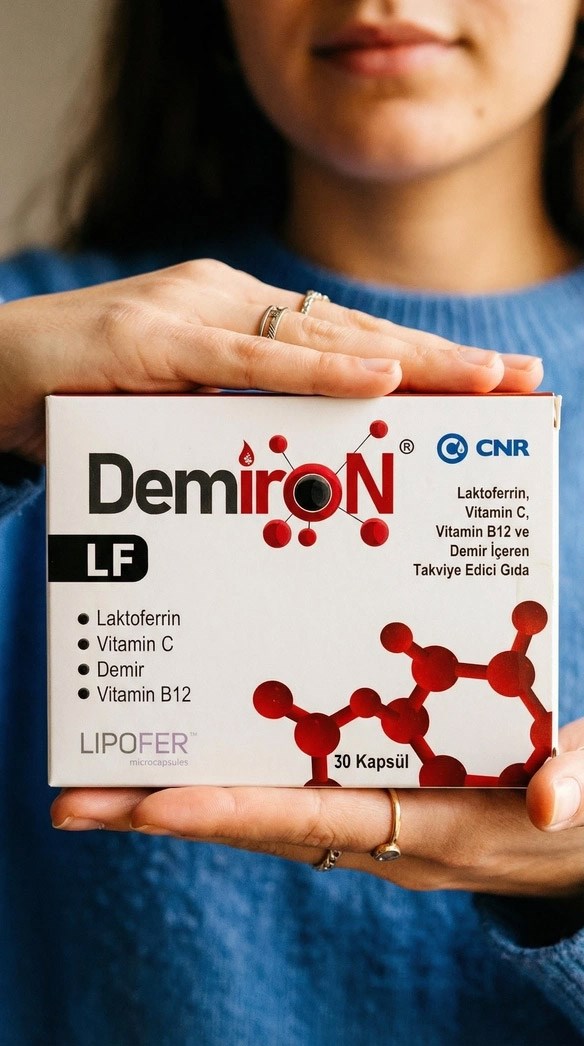Demiron LF, Laktoferrin, Vitamin C, Vitamin B12 ve Demir İçeren Takviye Edici Gıda - 30 Kapsül