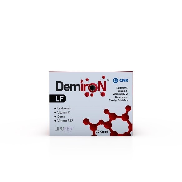Demiron LF, Laktoferrin, Vitamin C, Vitamin B12 ve Demir İçeren Takviye Edici Gıda - 30 Kapsül