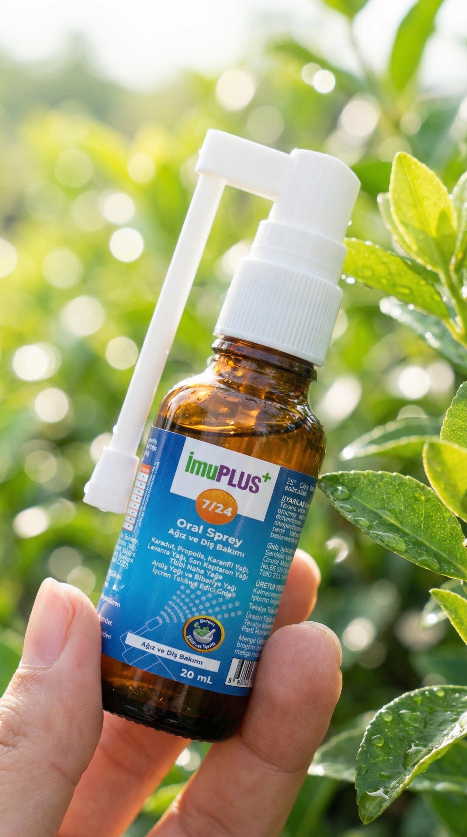 İmuplus 7/24 Sprey Karadut, Propolis, Karanfil Yağı, Lavanta Yağı, Sarı Kantaron Yağı, Tıbbi Nane Yağı, Ardıç Yağı ve Biberiye Yağı İçeren Takviye Edici Gıda