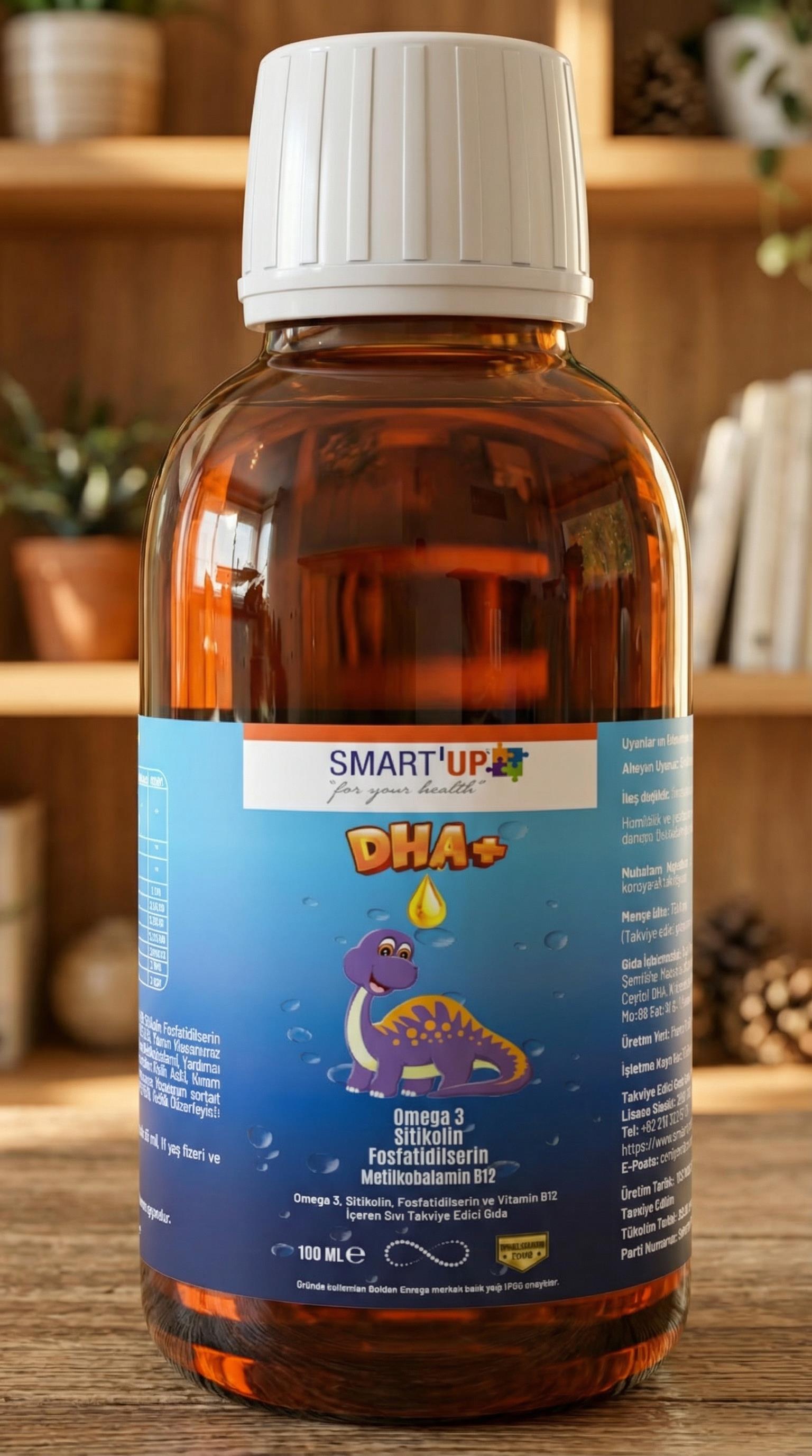 Smart Up DHA+ Omega 3, Sitikolin, Fosfotidilserin ve Vitamin B12 İçeren Sıvı Takviye Edici Gıda 100 Ml Şurup
