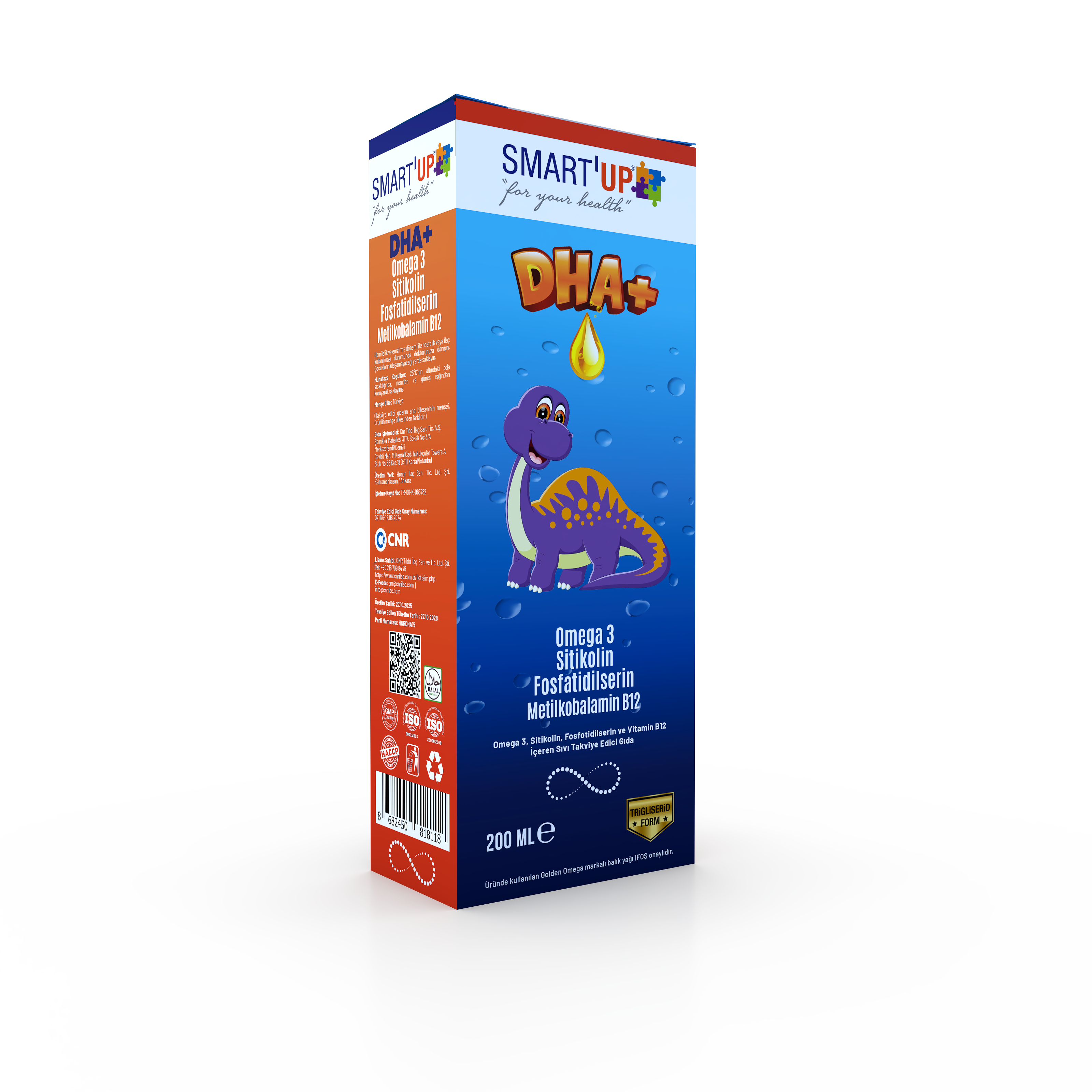 Smart UP DHA+ Omega 3, Sitikolin, Fosfotidilserin ve Vitamin B12 İçeren Sıvı Takviye Edici Gıda 200 Ml Şurup