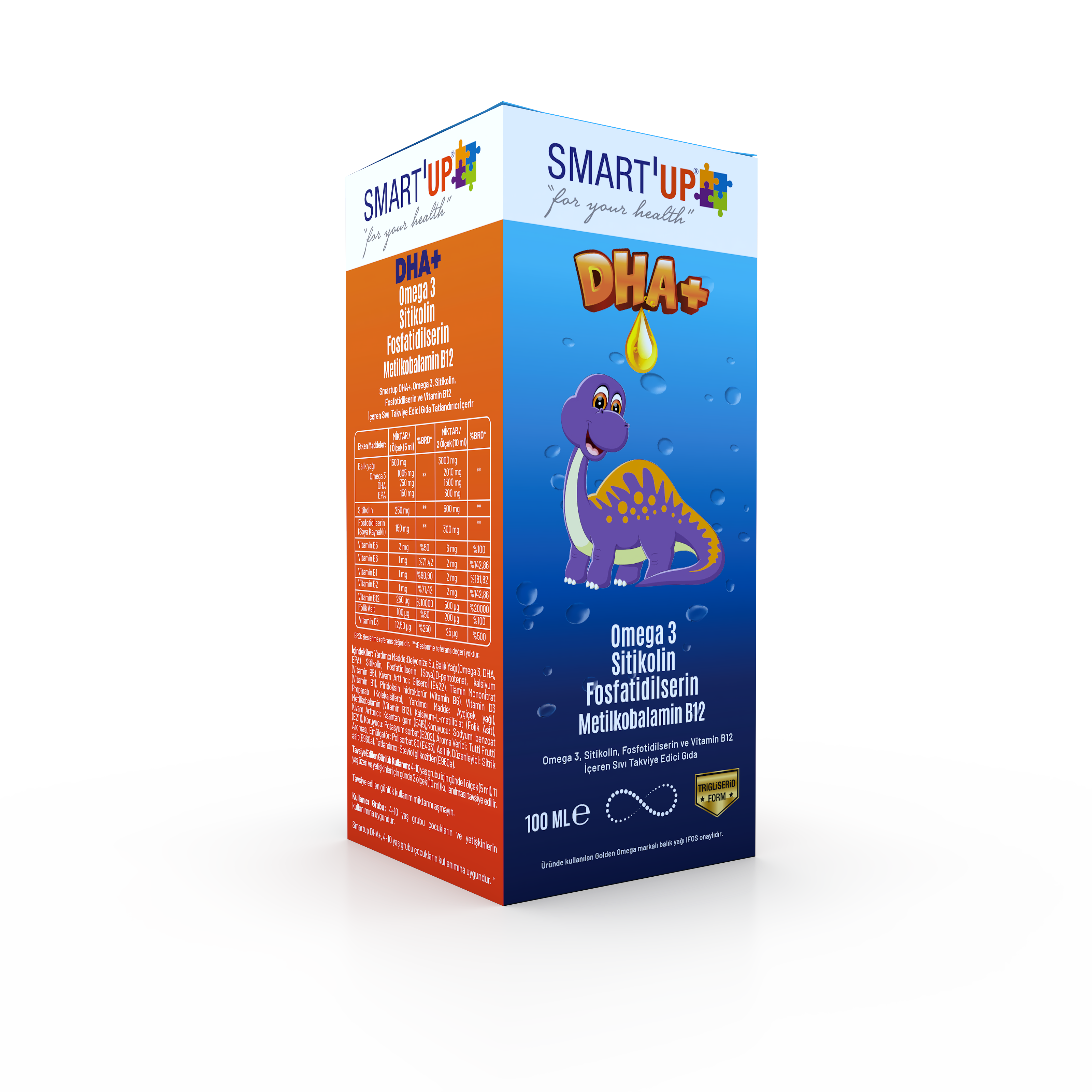 Smart Up DHA+ Omega 3, Sitikolin, Fosfotidilserin ve Vitamin B12 İçeren Sıvı Takviye Edici Gıda 100 Ml Şurup