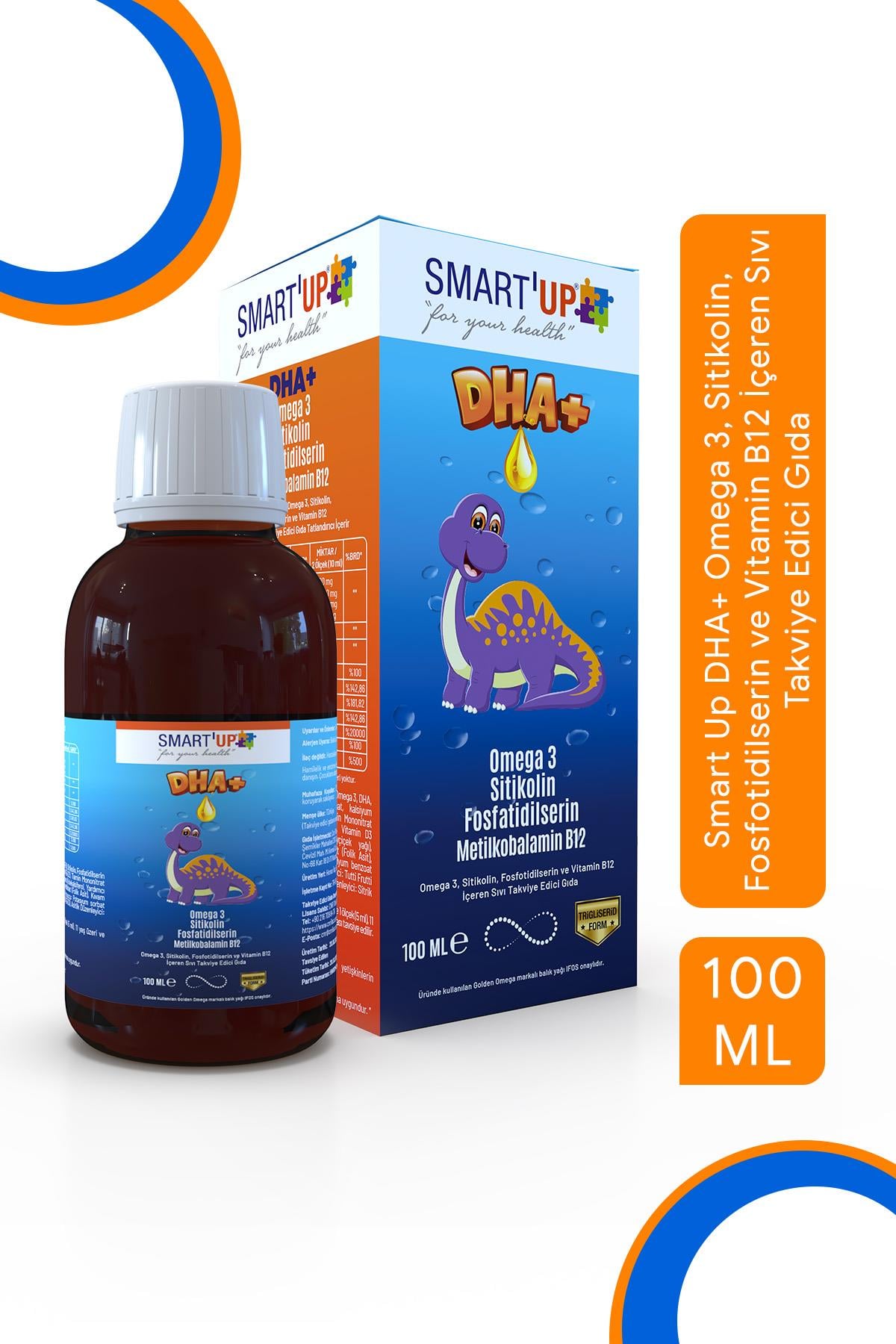 Smart Up DHA+ Omega 3, Sitikolin, Fosfotidilserin ve Vitamin B12 İçeren Sıvı Takviye Edici Gıda 100 Ml Şurup