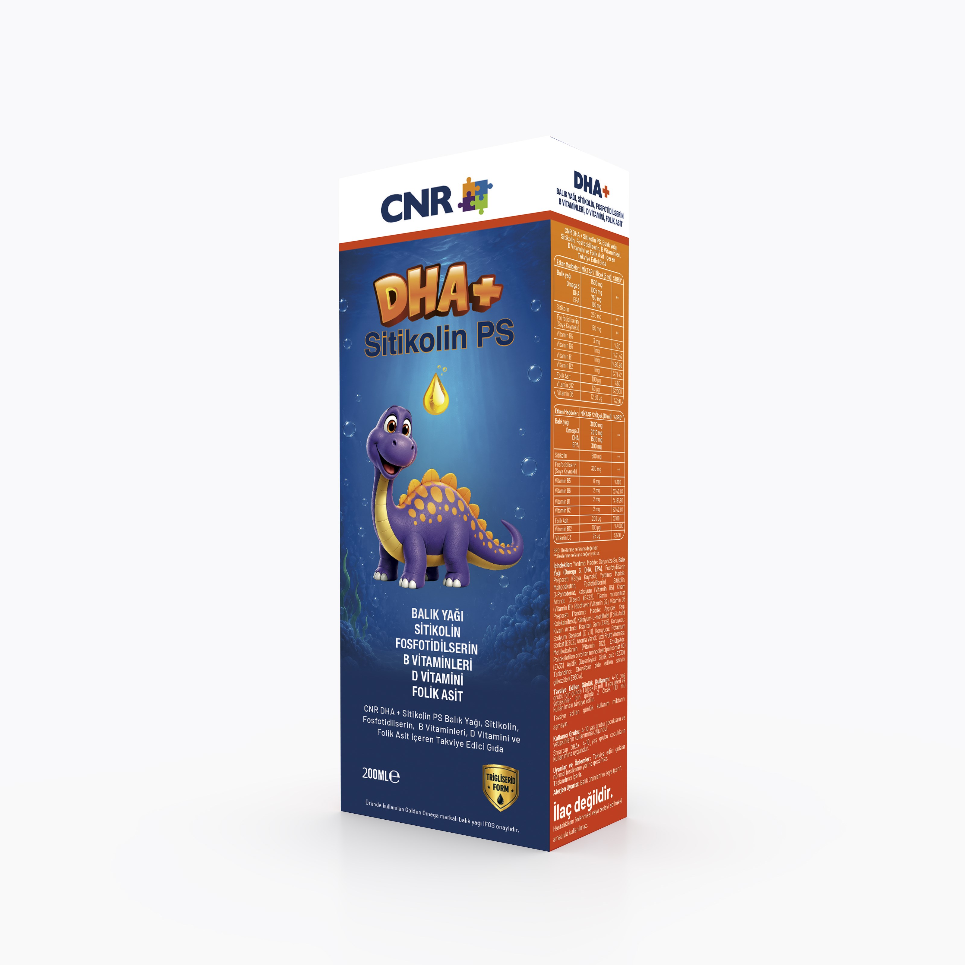 Smart UP DHA+ Omega 3, Sitikolin, Fosfotidilserin ve Vitamin B12 İçeren Sıvı Takviye Edici Gıda 200 Ml Şurup