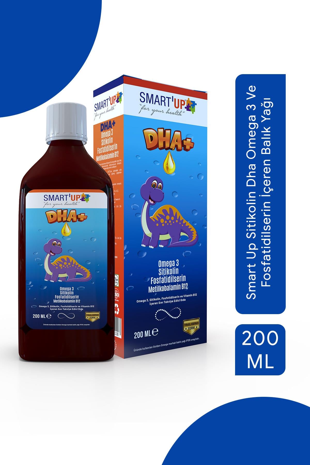 Smart UP DHA+ Omega 3, Sitikolin, Fosfotidilserin ve Vitamin B12 İçeren Sıvı Takviye Edici Gıda 200 Ml Şurup