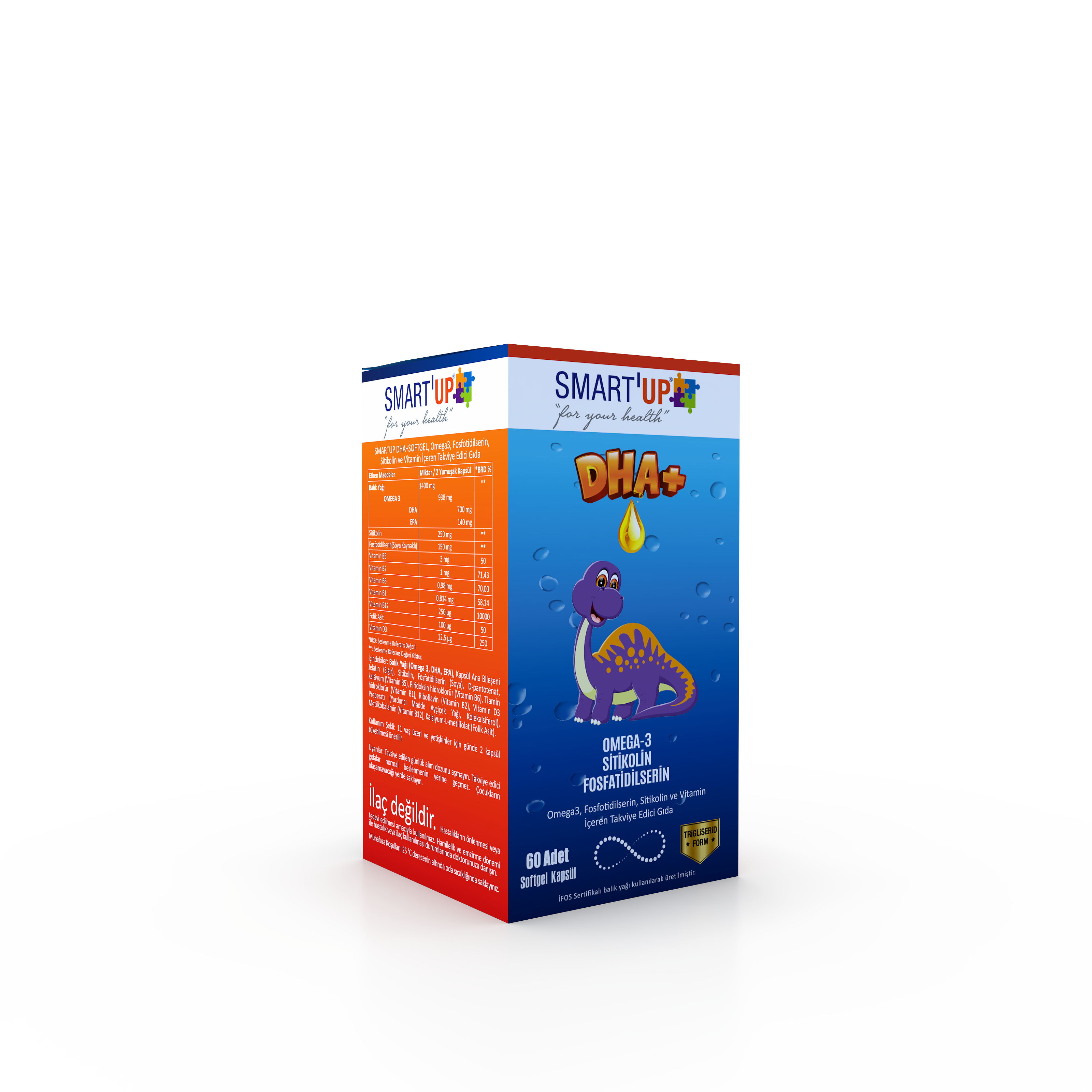 Smart UP DHA+ Omega3, Fosfotidilserin, Sitikolin ve Vitamin İçeren Takviye Edici Gıda 60 Softjel Kapsül