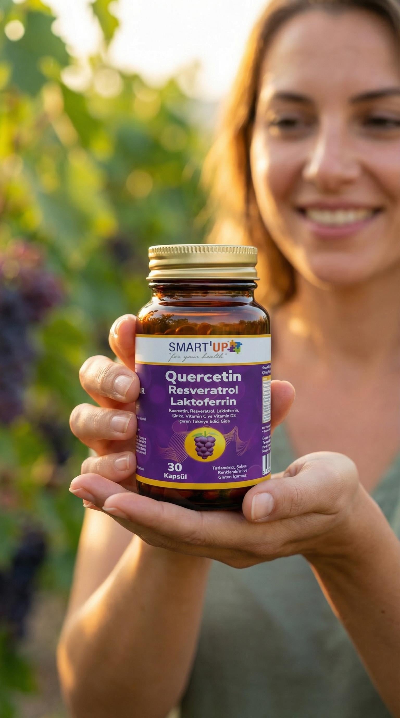 Smart Up Quercetin Kuersetin, Resveratrol, Laktoferrin, Çinko, Vitamin C ve Vitamin D3 İçeren Takviye Edici Gıda 30 Kapsül