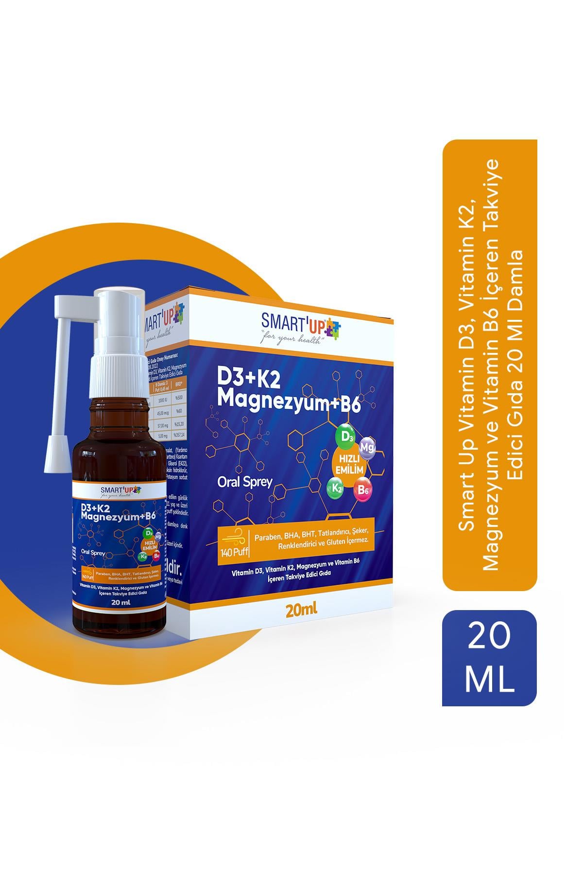Smart Up Vitamin D3, Vitamin K2, Magnezyum ve Vitamin B6 İçeren Takviye Edici Gıda 20 Ml Damla