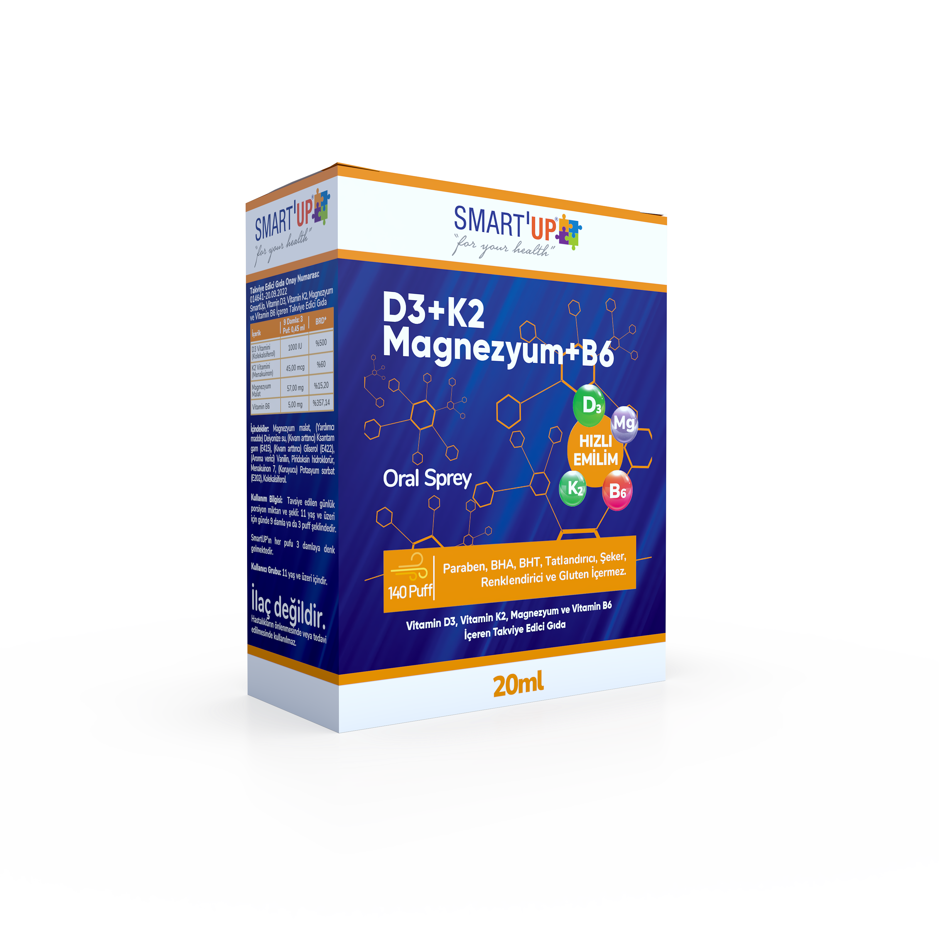 Smart Up Vitamin D3, Vitamin K2, Magnezyum ve Vitamin B6 İçeren Takviye Edici Gıda 20 Ml Damla
