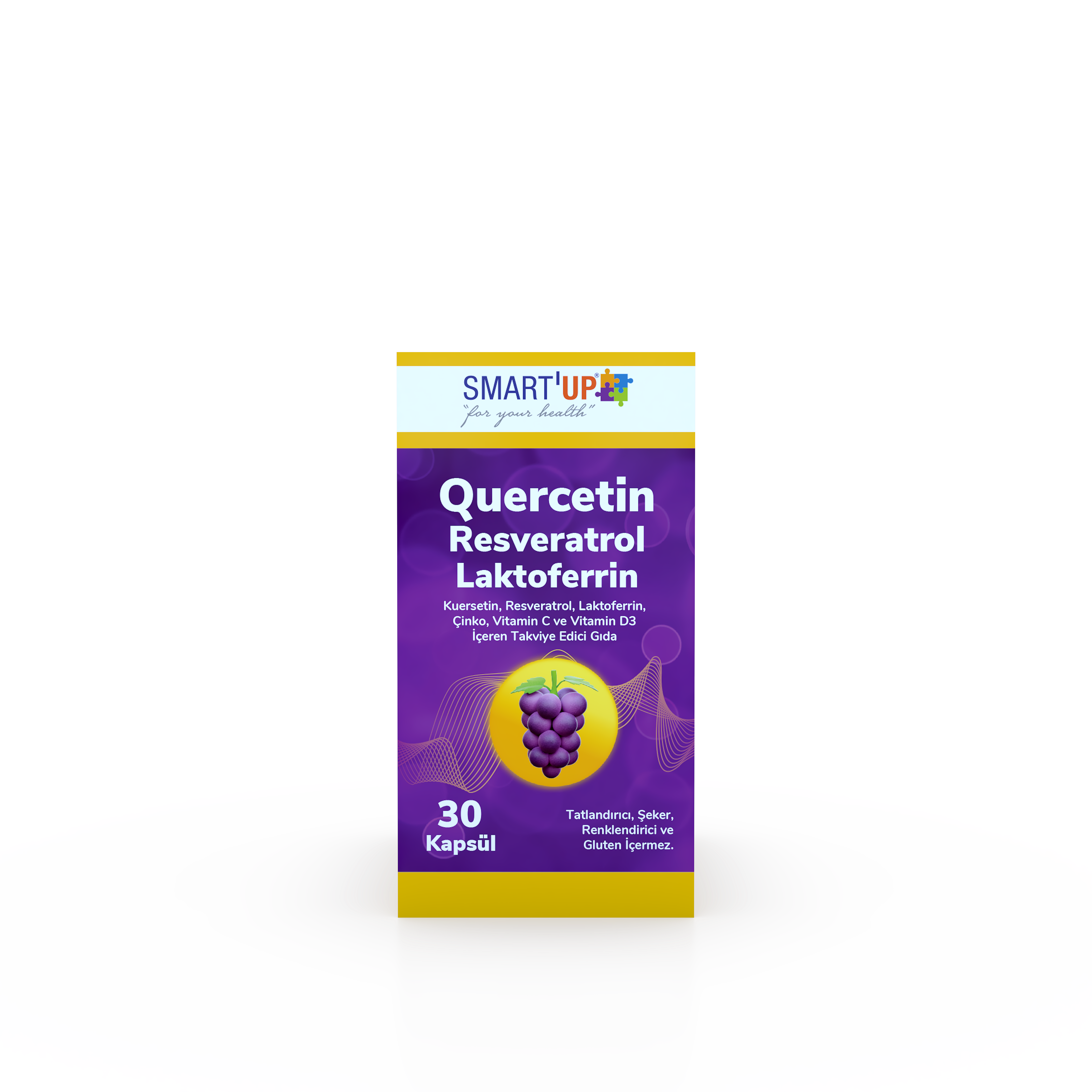 SmartUP Quercetin Kuersetin, Resveratrol, Laktoferrin, Çinko, Vitamin C ve Vitamin D3 İçeren Takviye Edici Gıda 30 Kapsül