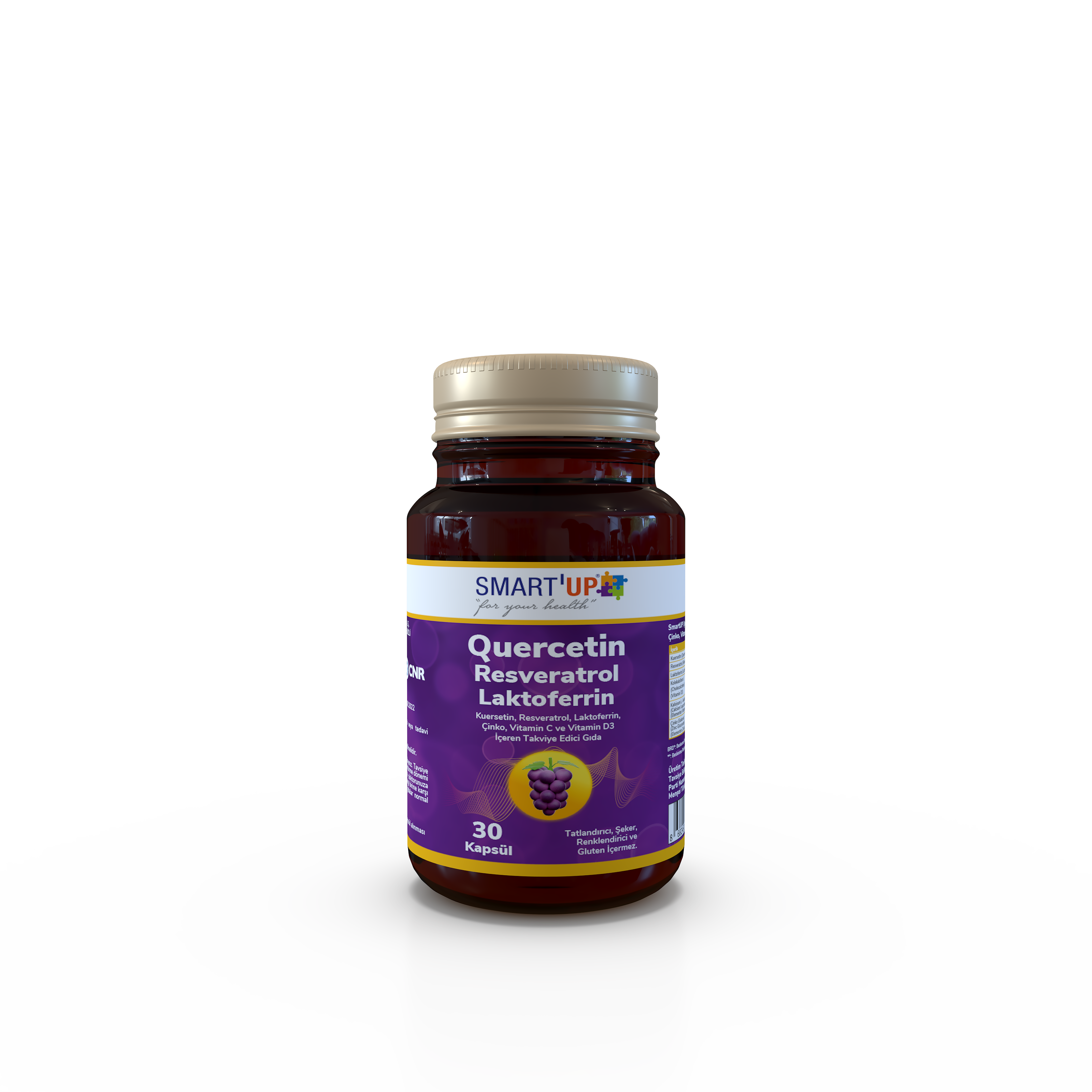 SmartUP Quercetin Kuersetin, Resveratrol, Laktoferrin, Çinko, Vitamin C ve Vitamin D3 İçeren Takviye Edici Gıda 30 Kapsül
