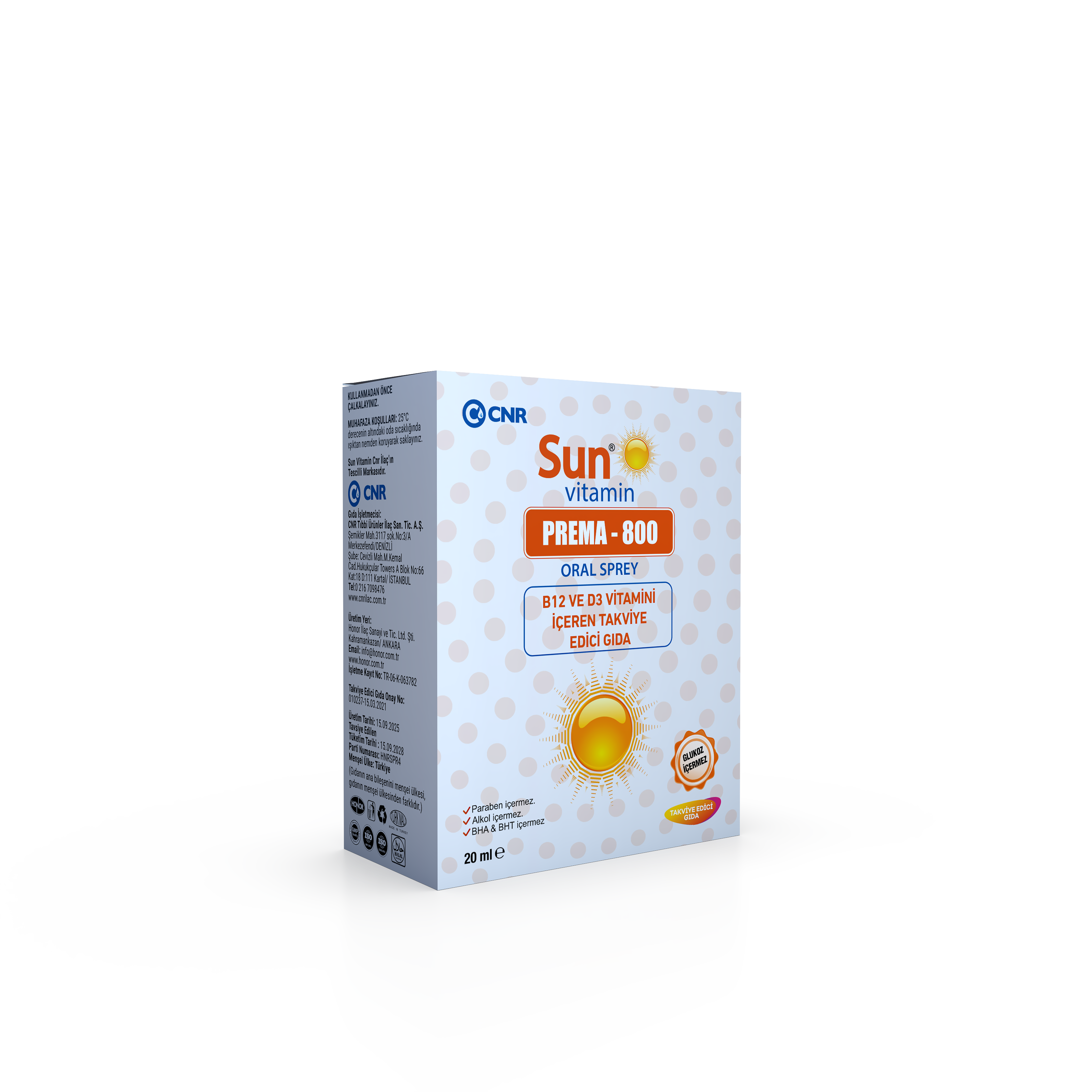 Sun Vitamin PREMA 800, B12 ve D3 Vitamini İçeren Takviye Edici Gıda