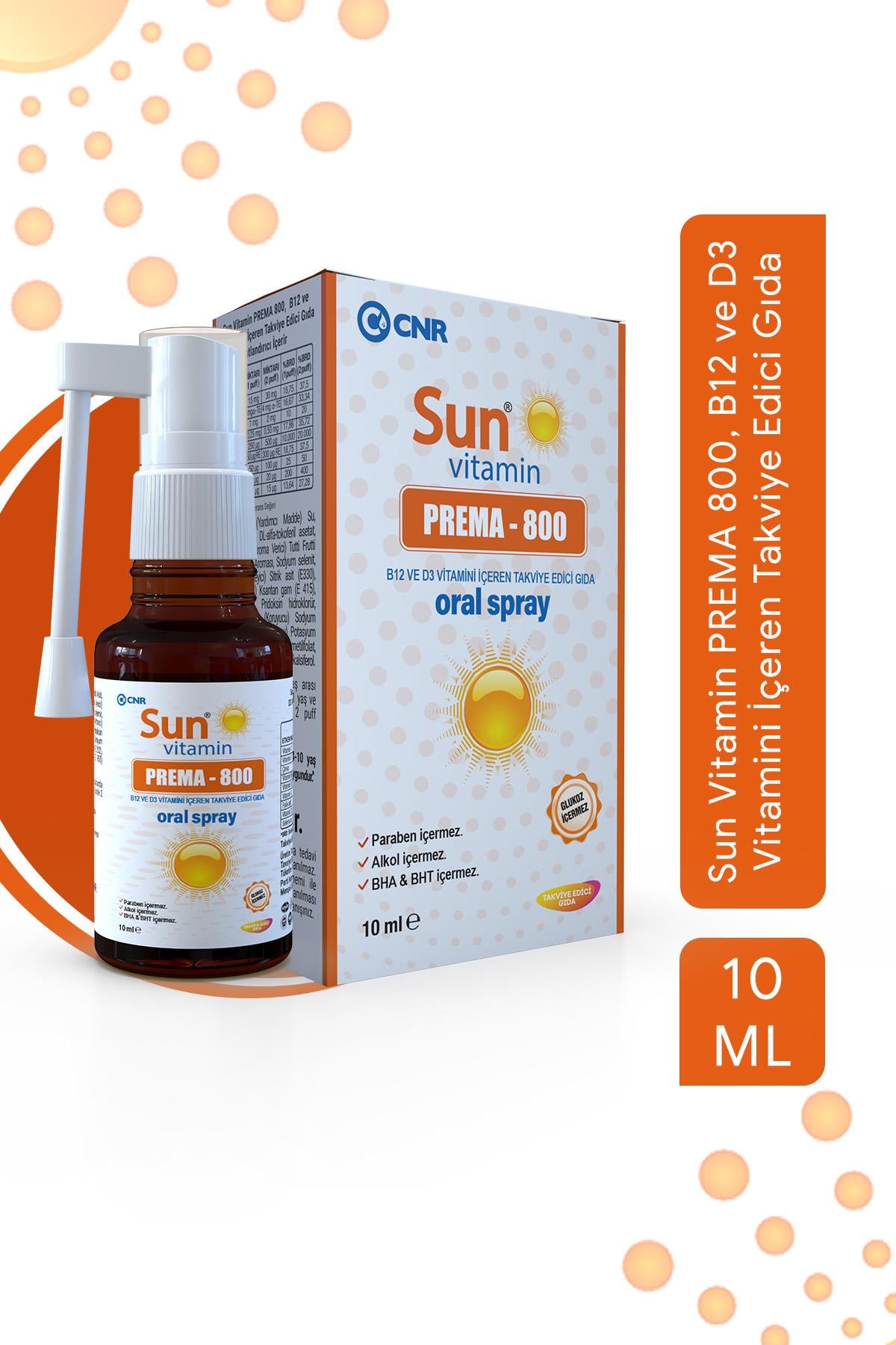 Sun Vitamin PREMA 800, B12 ve D3 Vitamini İçeren Takviye Edici Gıda 10 Ml