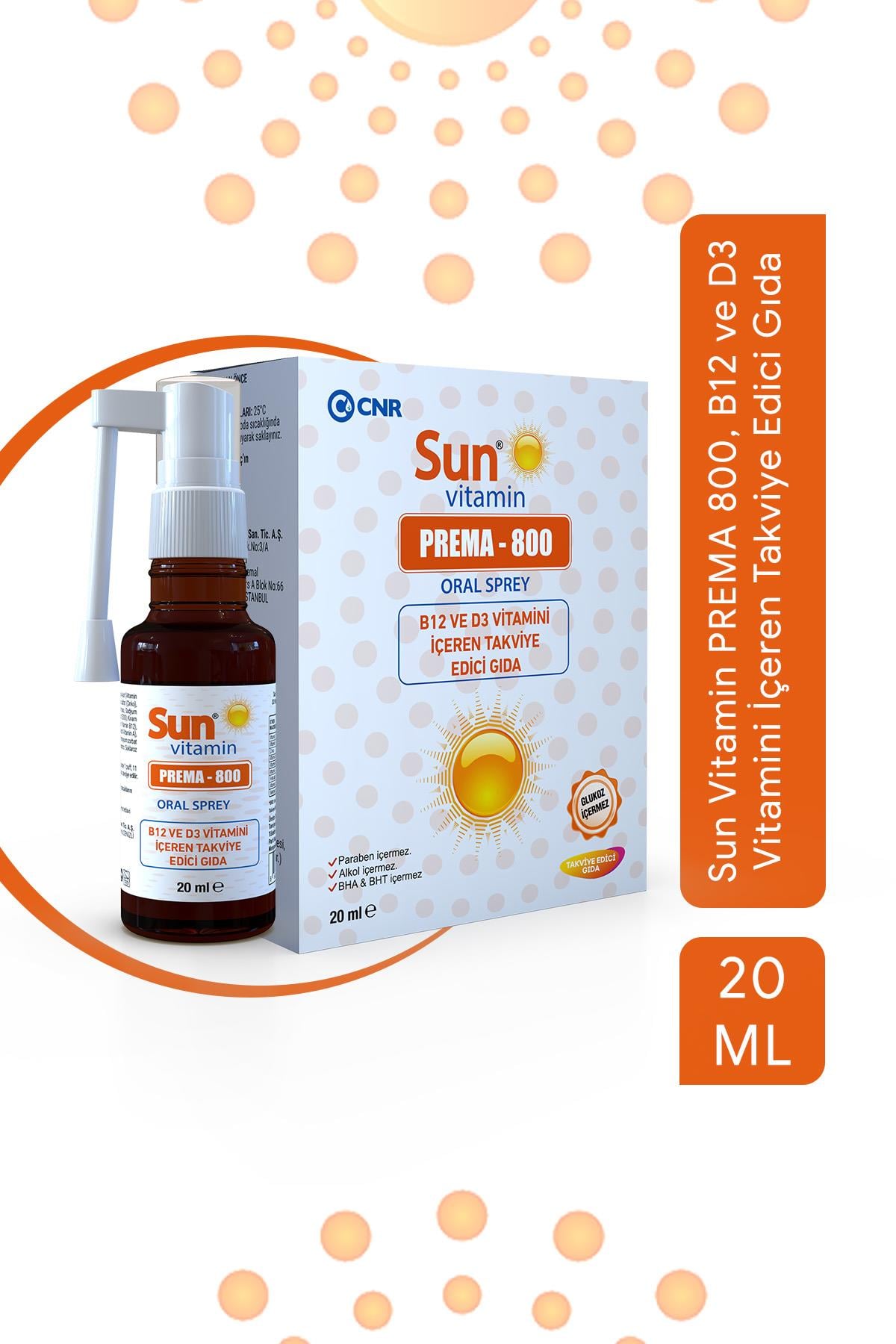 Sun Vitamin PREMA 800, B12 ve D3 Vitamini İçeren Takviye Edici Gıda 20 ml