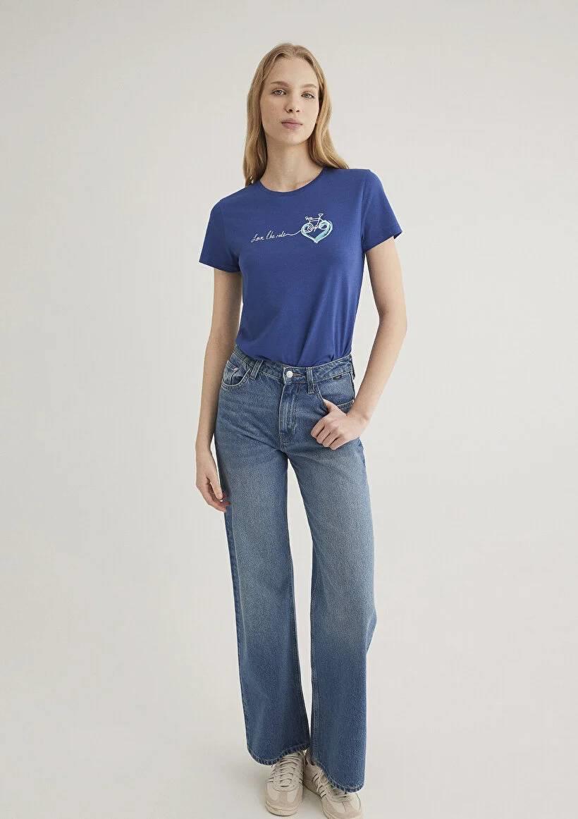 Mavi Bisiklet Baskılı Grafik Kadın T-Shirt M1612961-70899