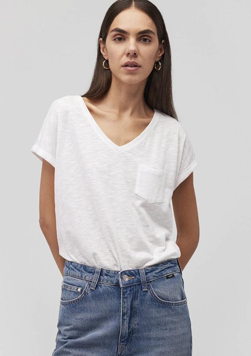Mavi V Yaka Basıc Kadın T-Shirt M1600961-620