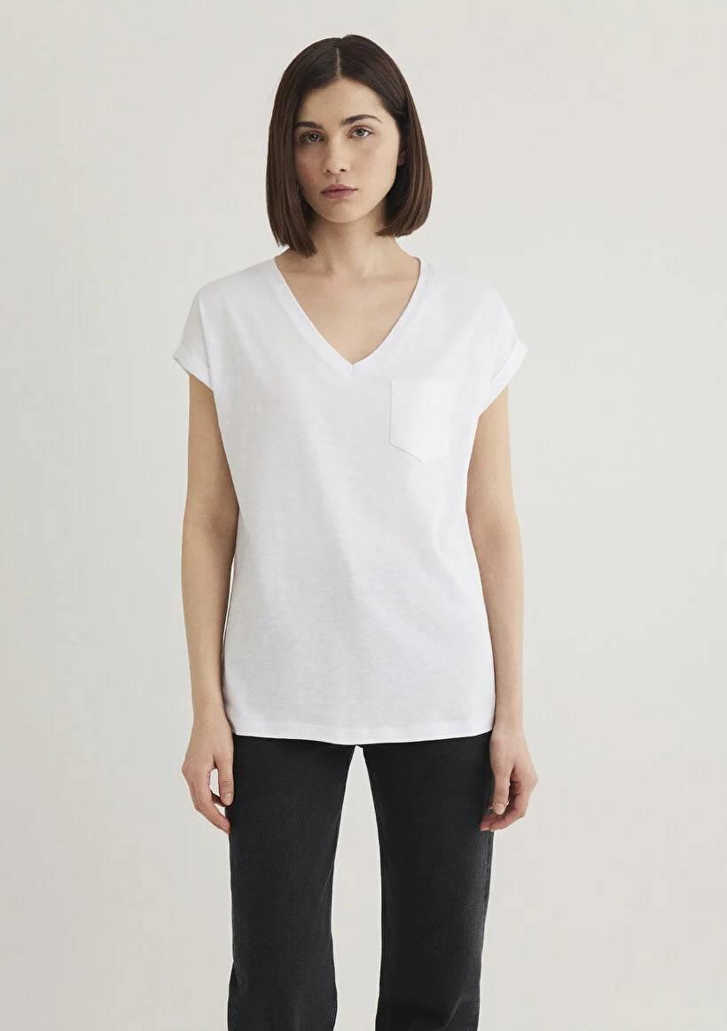 Mavi V Yaka Basıc Kadın T-Shirt M1600961-620