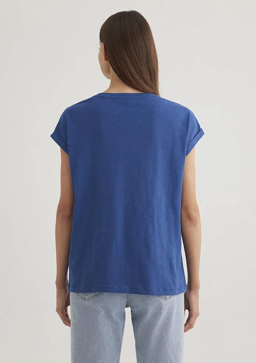 Mavi V Yaka Basıc Kadın T-Shirt M1600961-30808