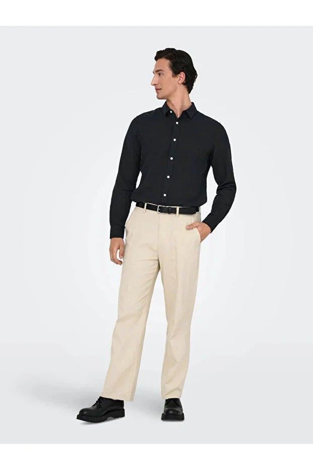 Only & Sons Onscaıden Lıfe Ls Solıd Lınen Shırt Noos Erkek  Gömlek 22012321