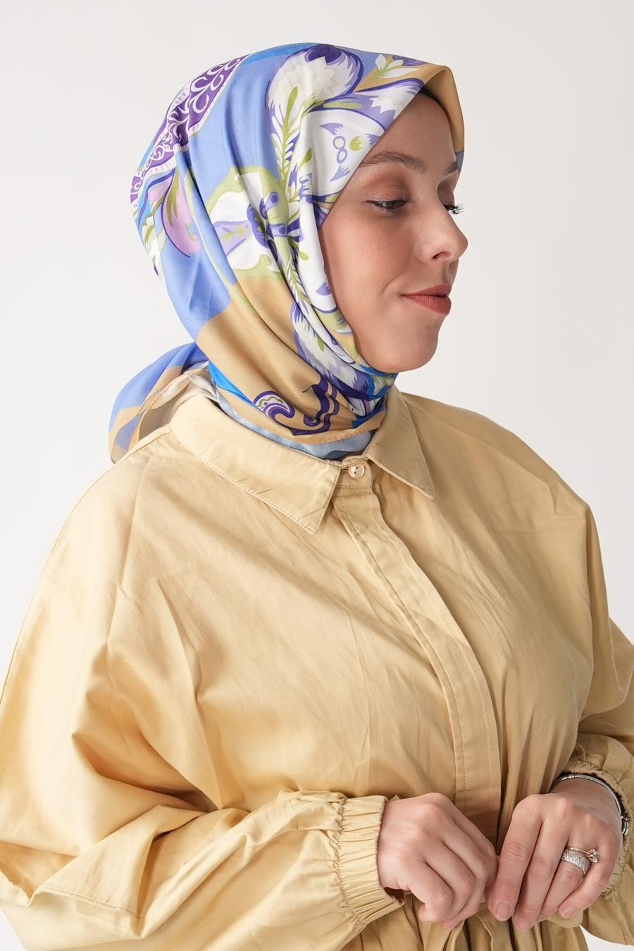 Amber Nomad Desen Soft Eşarp Mavi