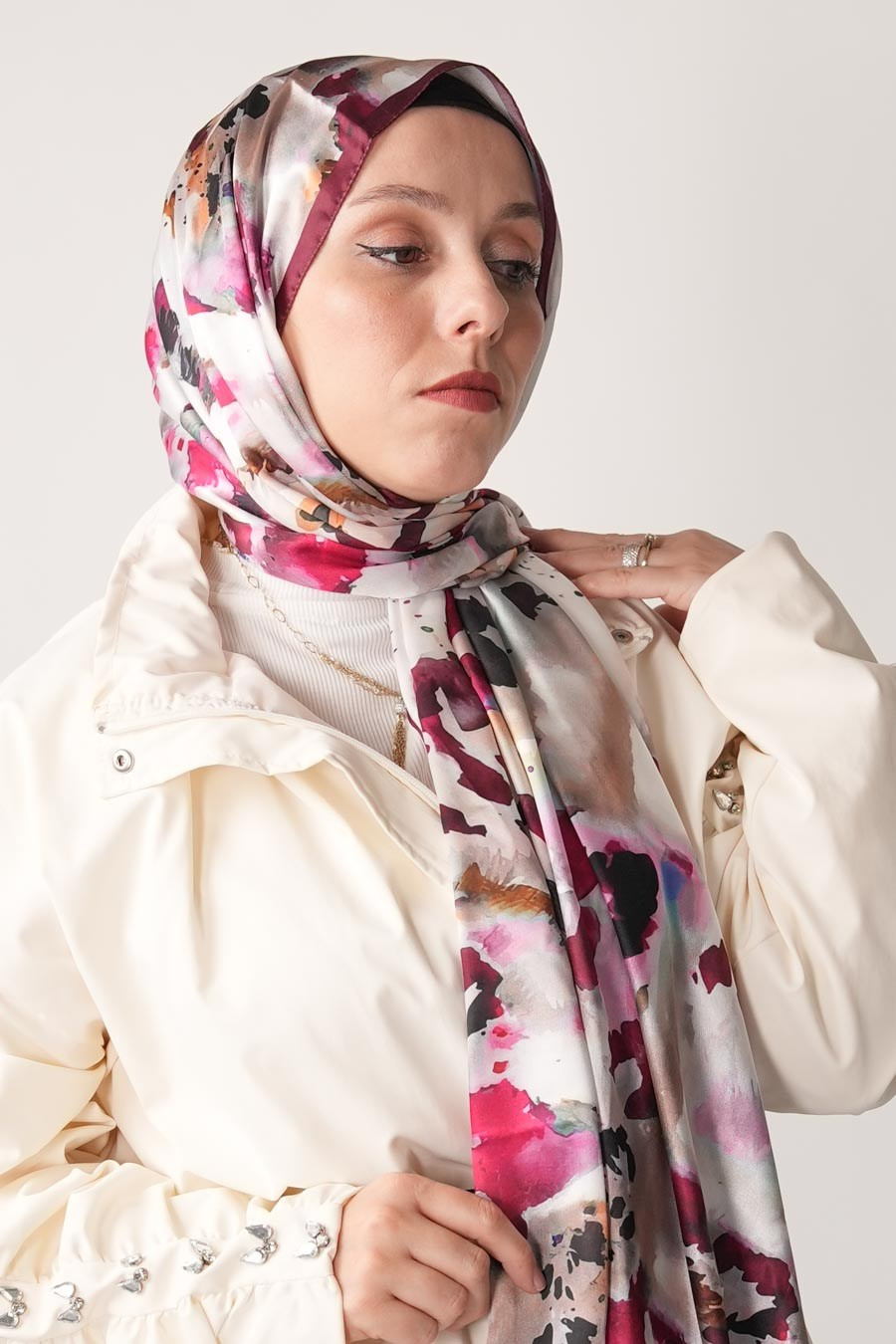 Ash Leopard Desen Hint Vual Şal Bordo