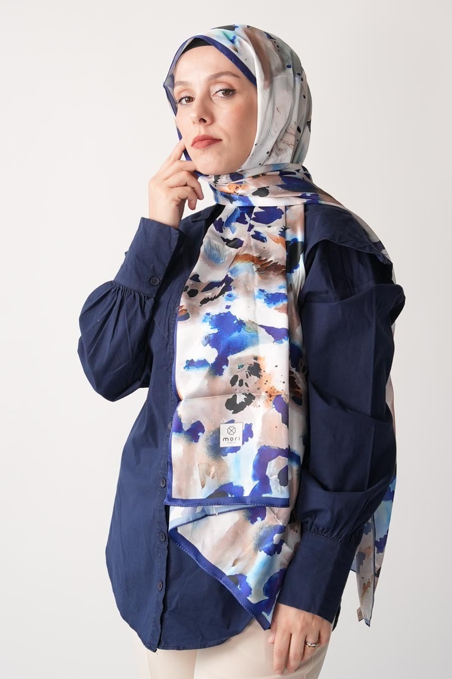 Ash Leopard Desen Hint Vual Şal Lacivert