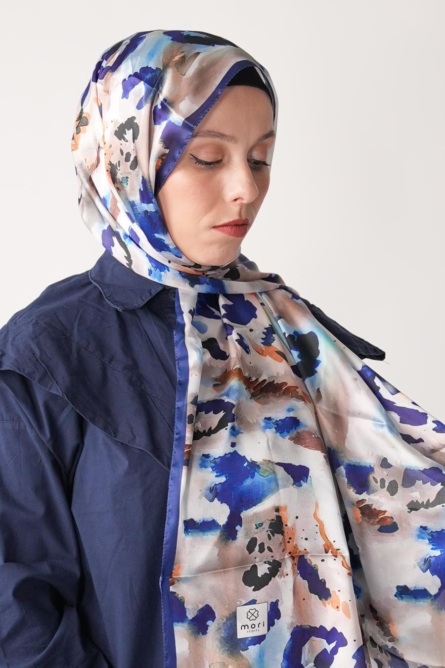 Ash Leopard Desen Hint Vual Şal Lacivert