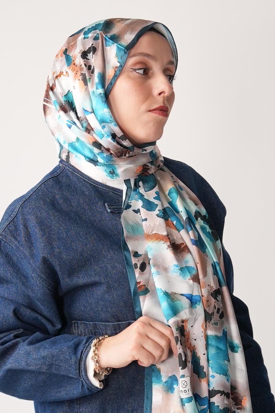 Ash Leopard Desen Hint Vual Şal Turkuaz