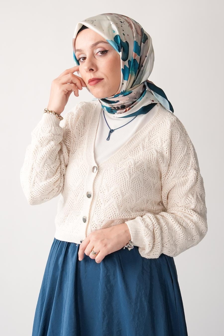 Ash Leopard Desen İpeksi Rayon Eşarp Turkuaz