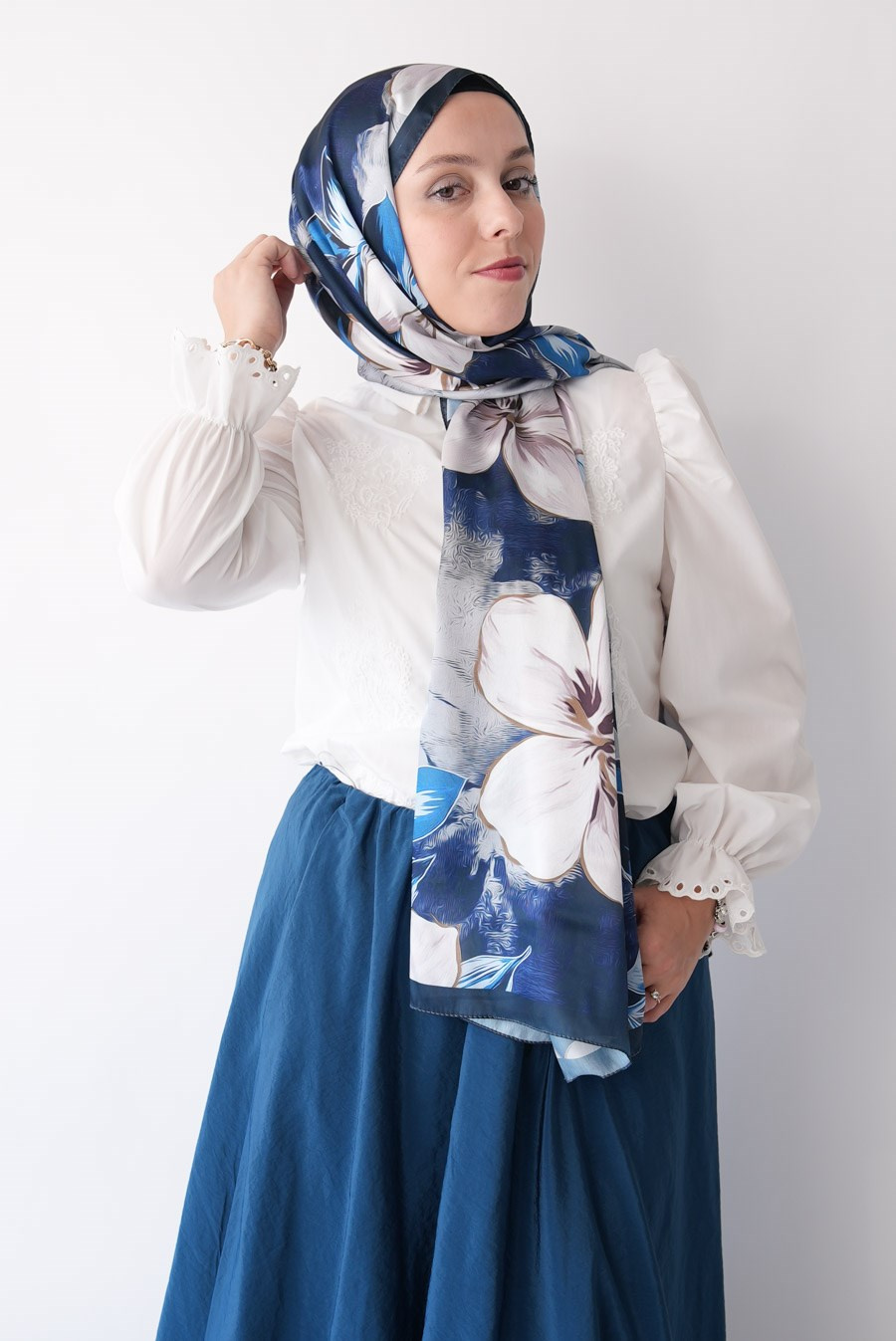 Aurora Desen Hint Vual Şal Lacivert