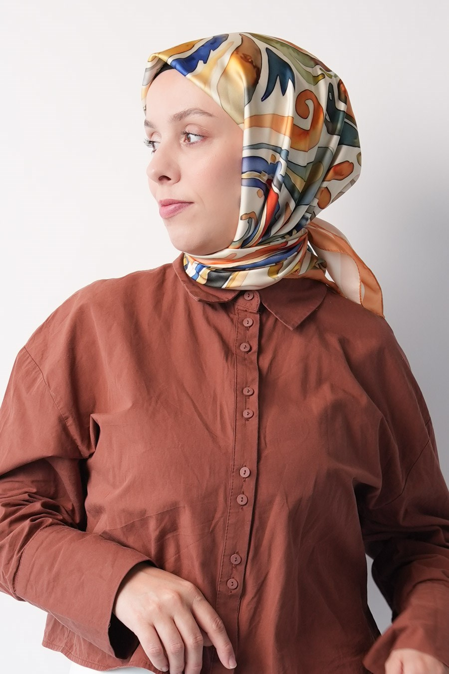 Azure Desen İpeksi Rayon Eşarp Krem