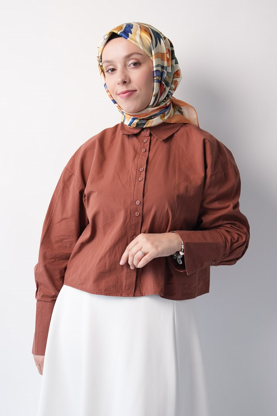 Azure Desen İpeksi Rayon Eşarp Krem