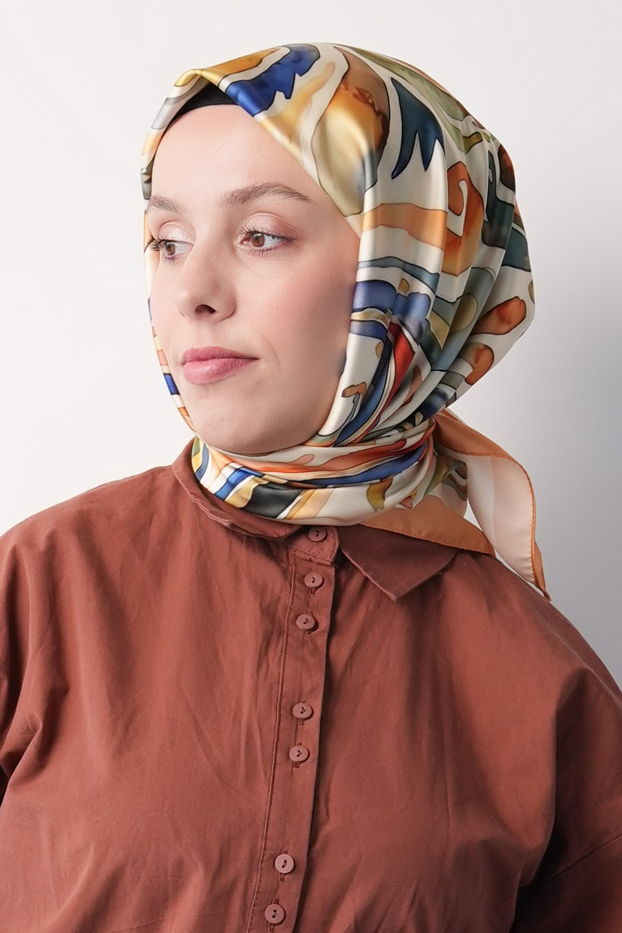 Azure Desen İpeksi Rayon Eşarp Krem