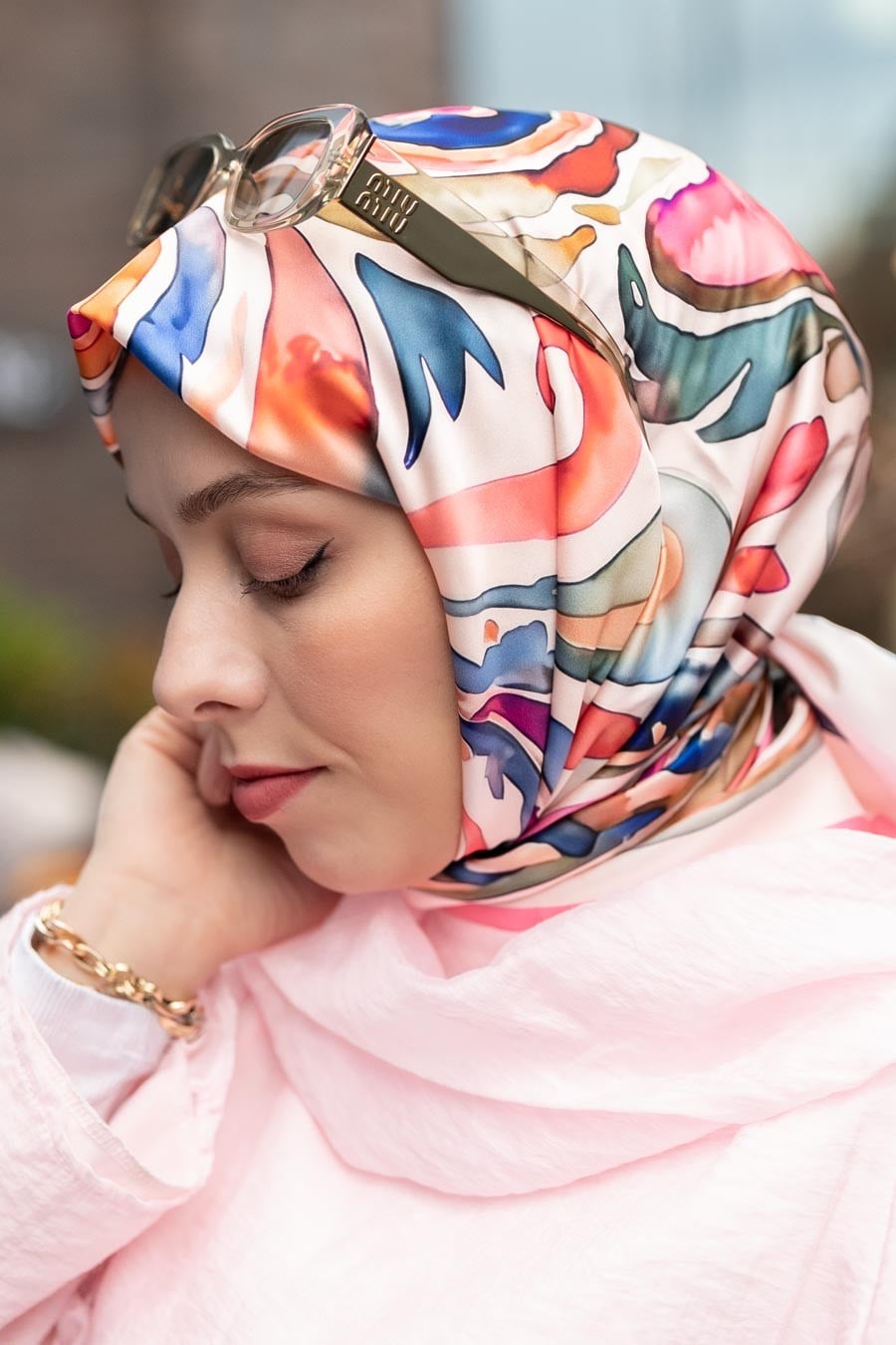 Azure Desen İpeksi Rayon Eşarp Pembe