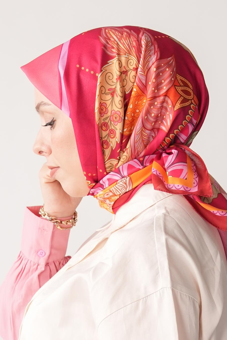 Breeze Bloom Desen Soft Eşarp Fuşya