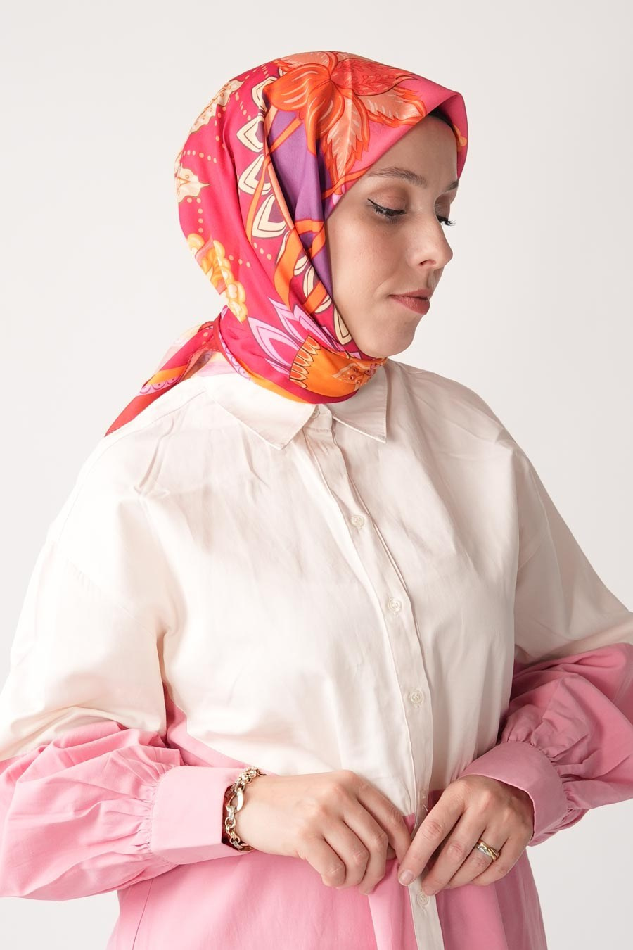 Breeze Bloom Desen Soft Eşarp Fuşya