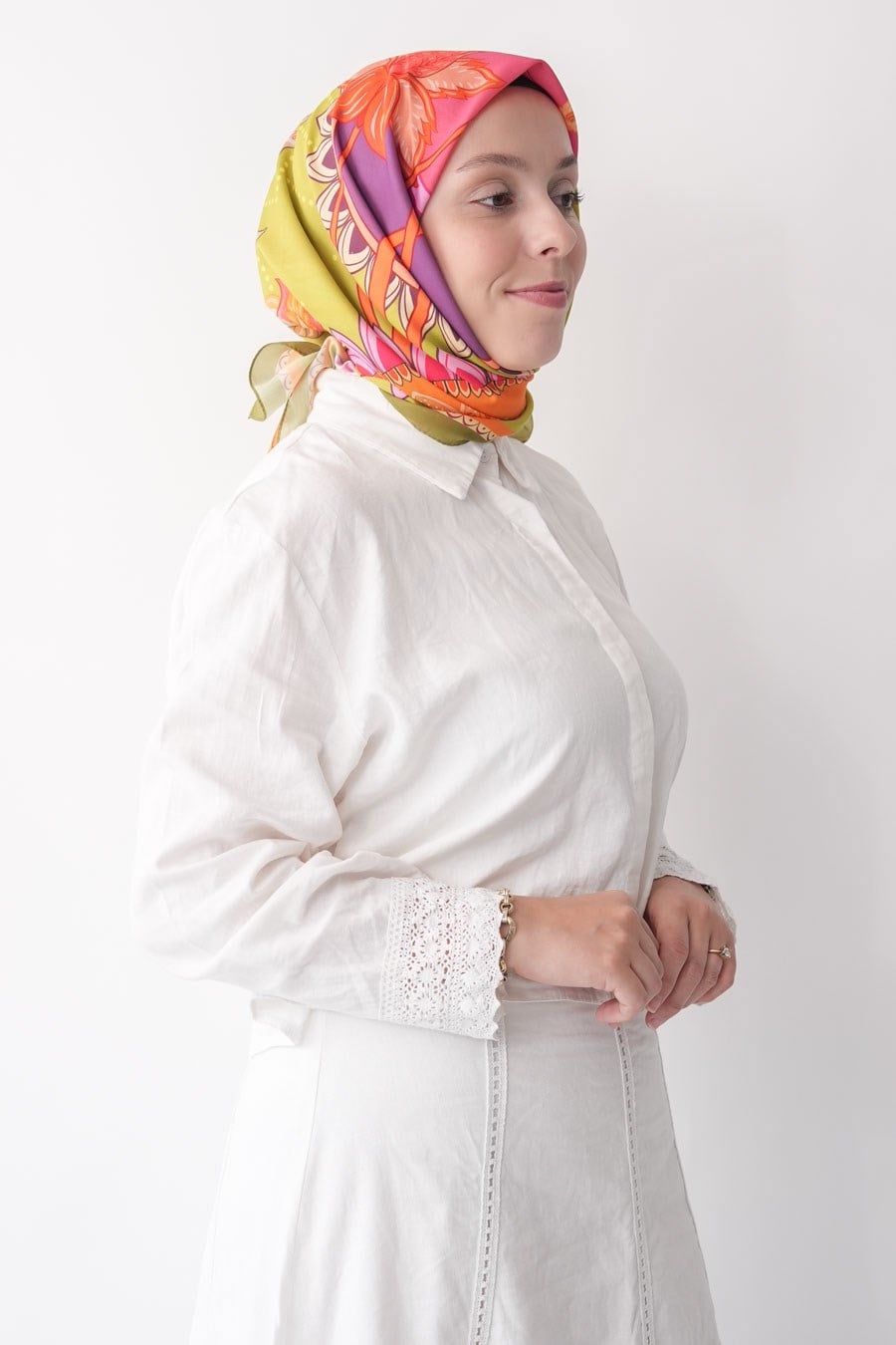 Breeze Bloom Desen Soft Eşarp Yağ Yeşili