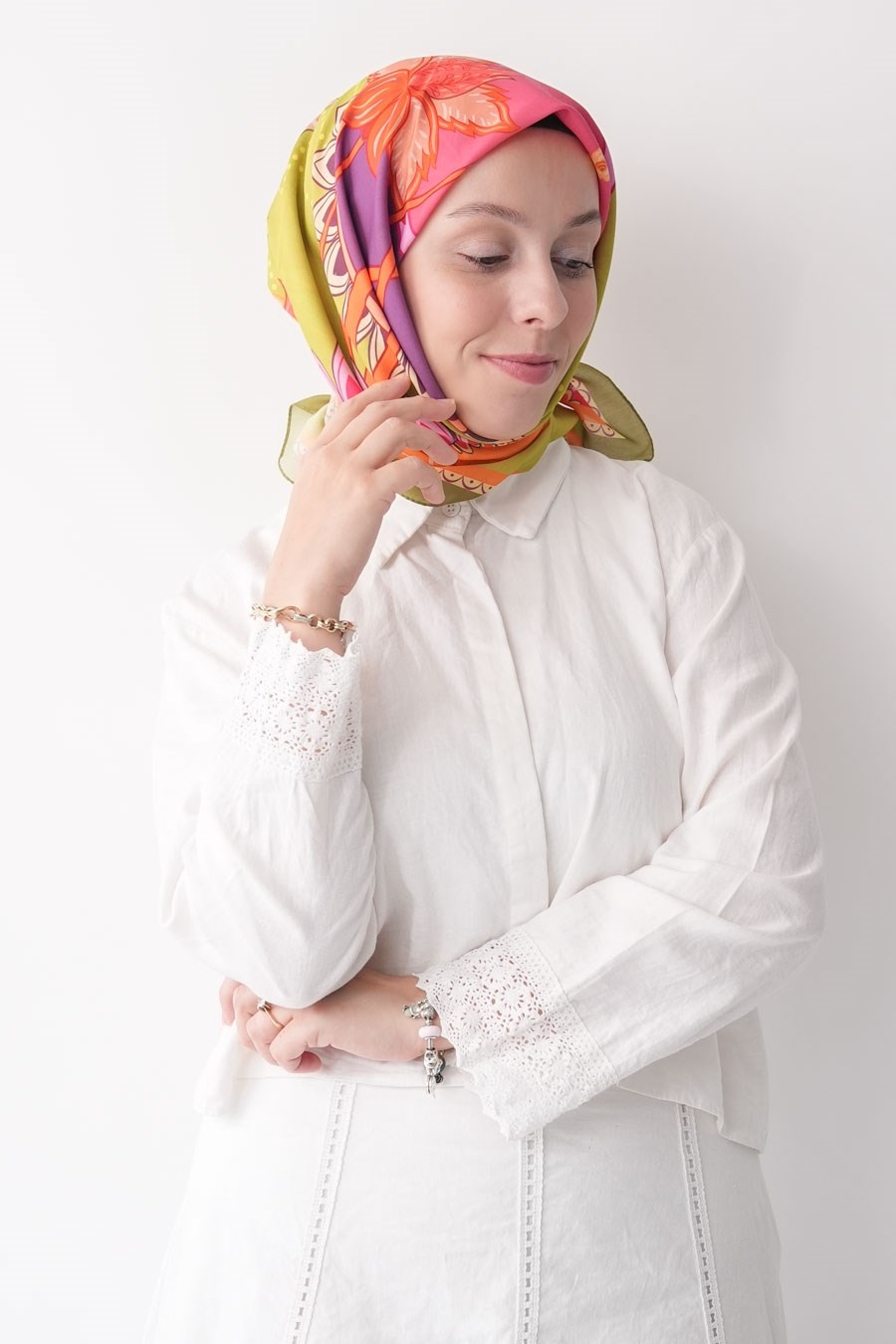 Breeze Bloom Desen Soft Eşarp Yağ Yeşili