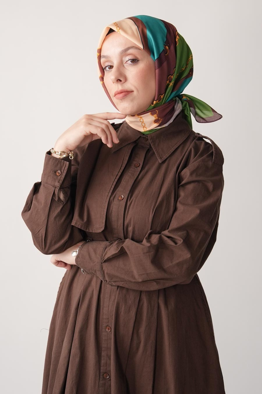 Chain of Style Desen Soft Eşarp Kahverengi