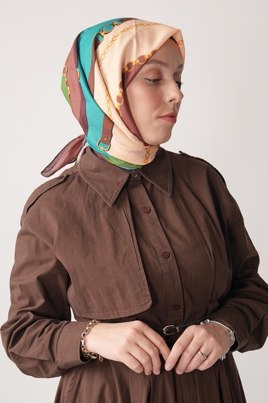 Chain of Style Desen Soft Eşarp Kahverengi