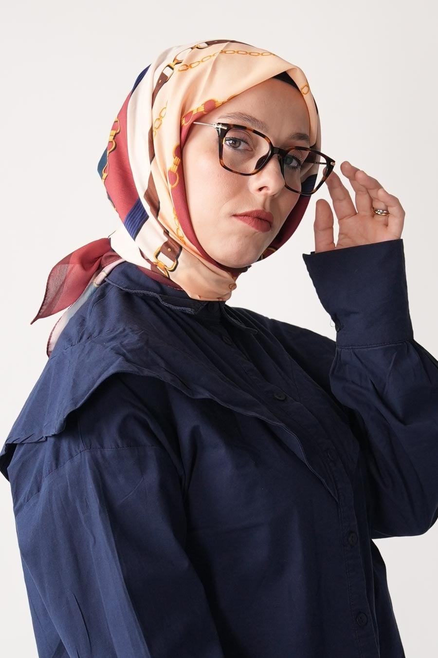 Chain of Style Desen Soft Eşarp Lacivert