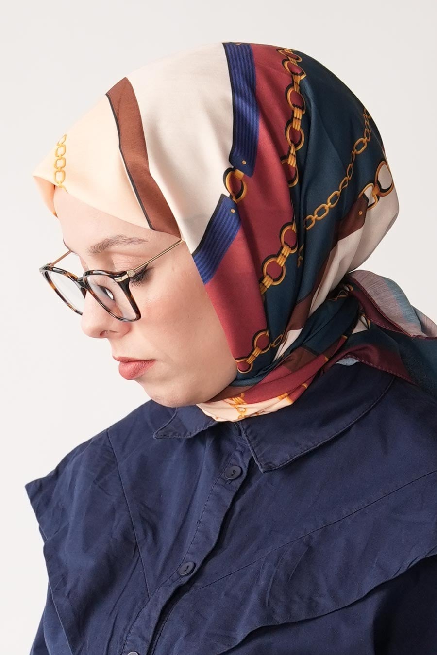 Chain of Style Desen Soft Eşarp Lacivert