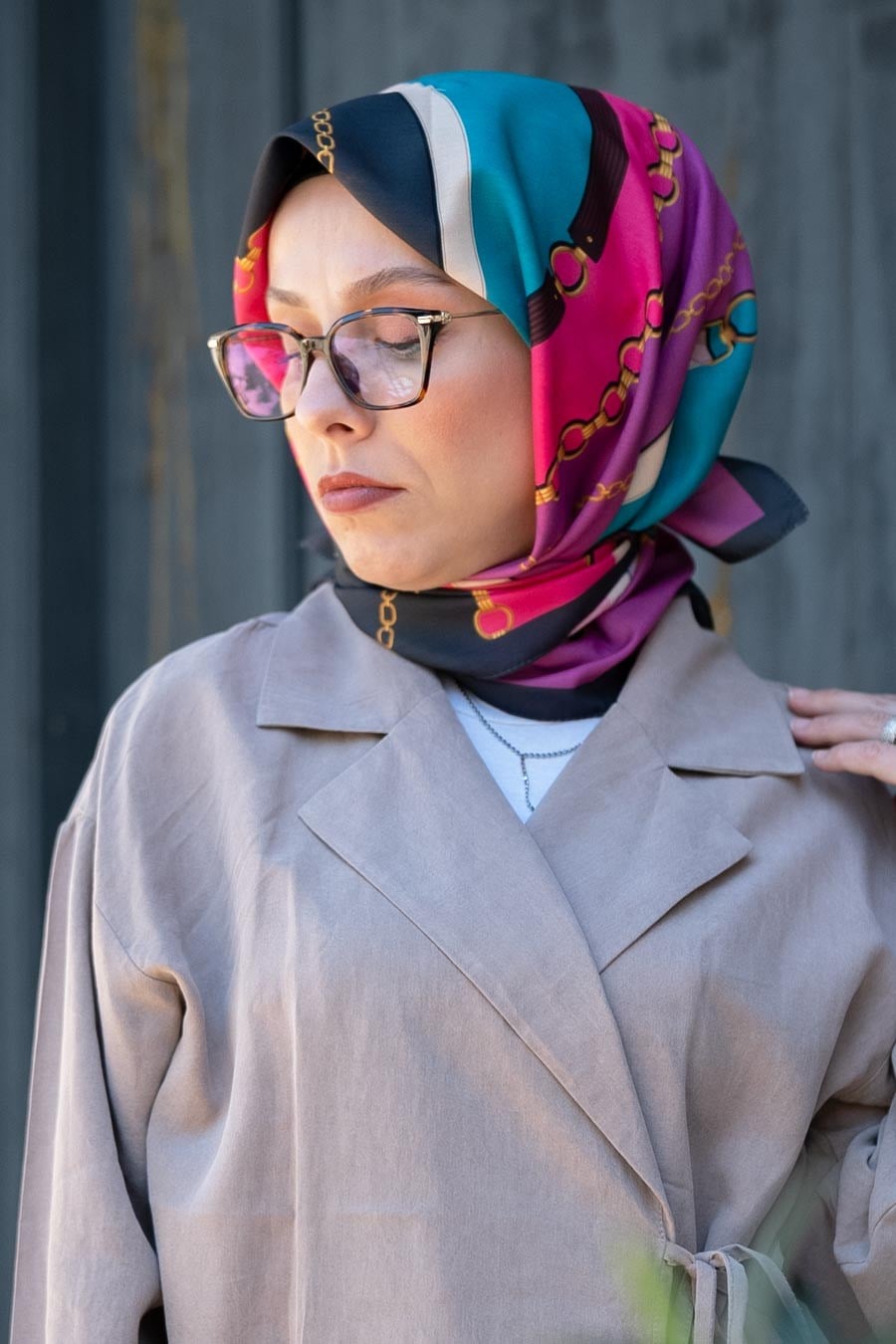 Chain of Style Desen Soft Eşarp Pembe