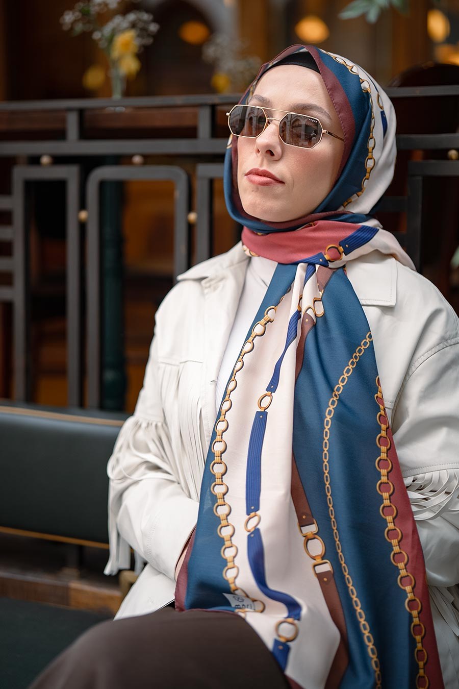 Chain of Style Desen Soft Şal Lacivert