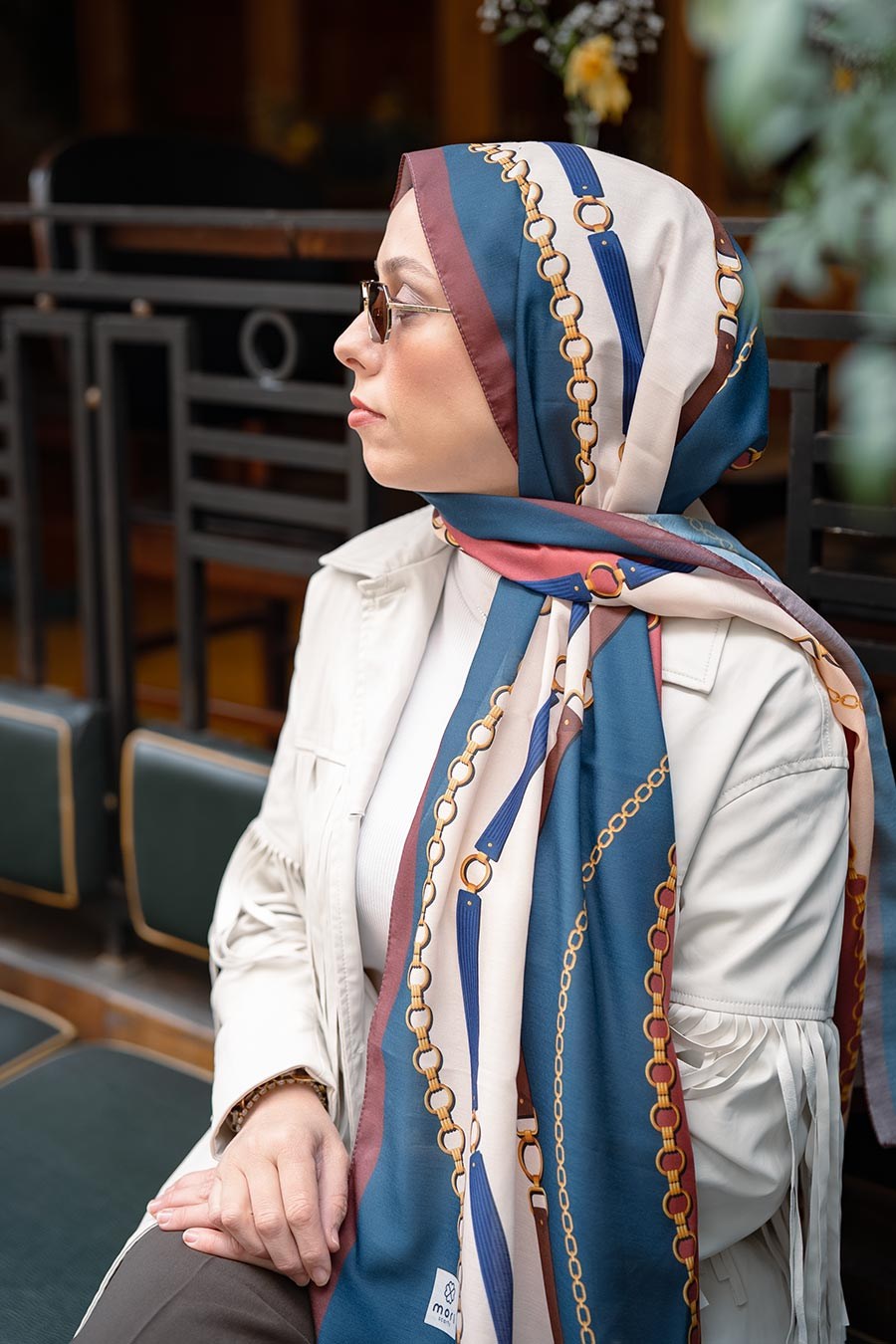 Chain of Style Desen Soft Şal Lacivert