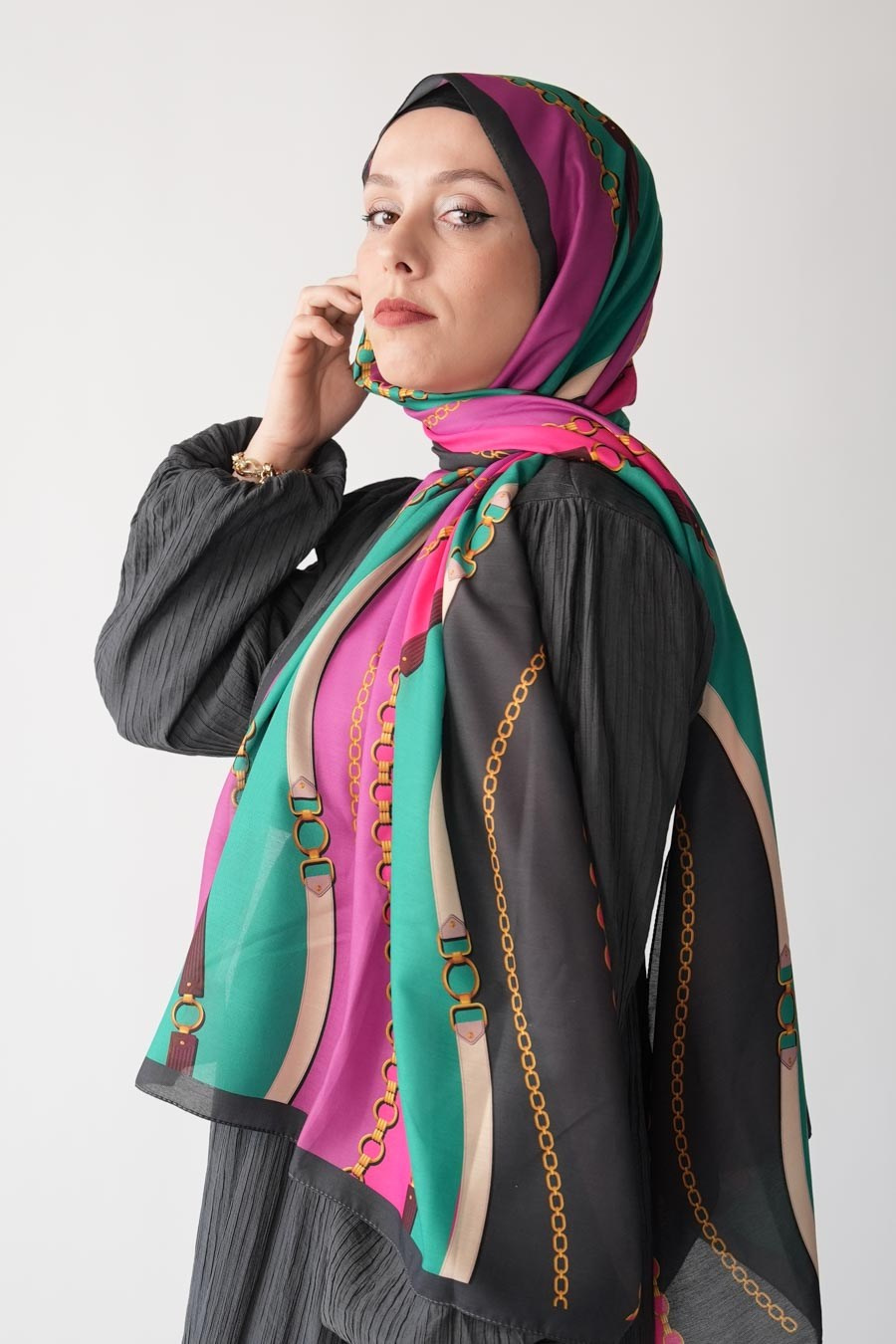 Chain of Style Desen Soft Şal Pembe